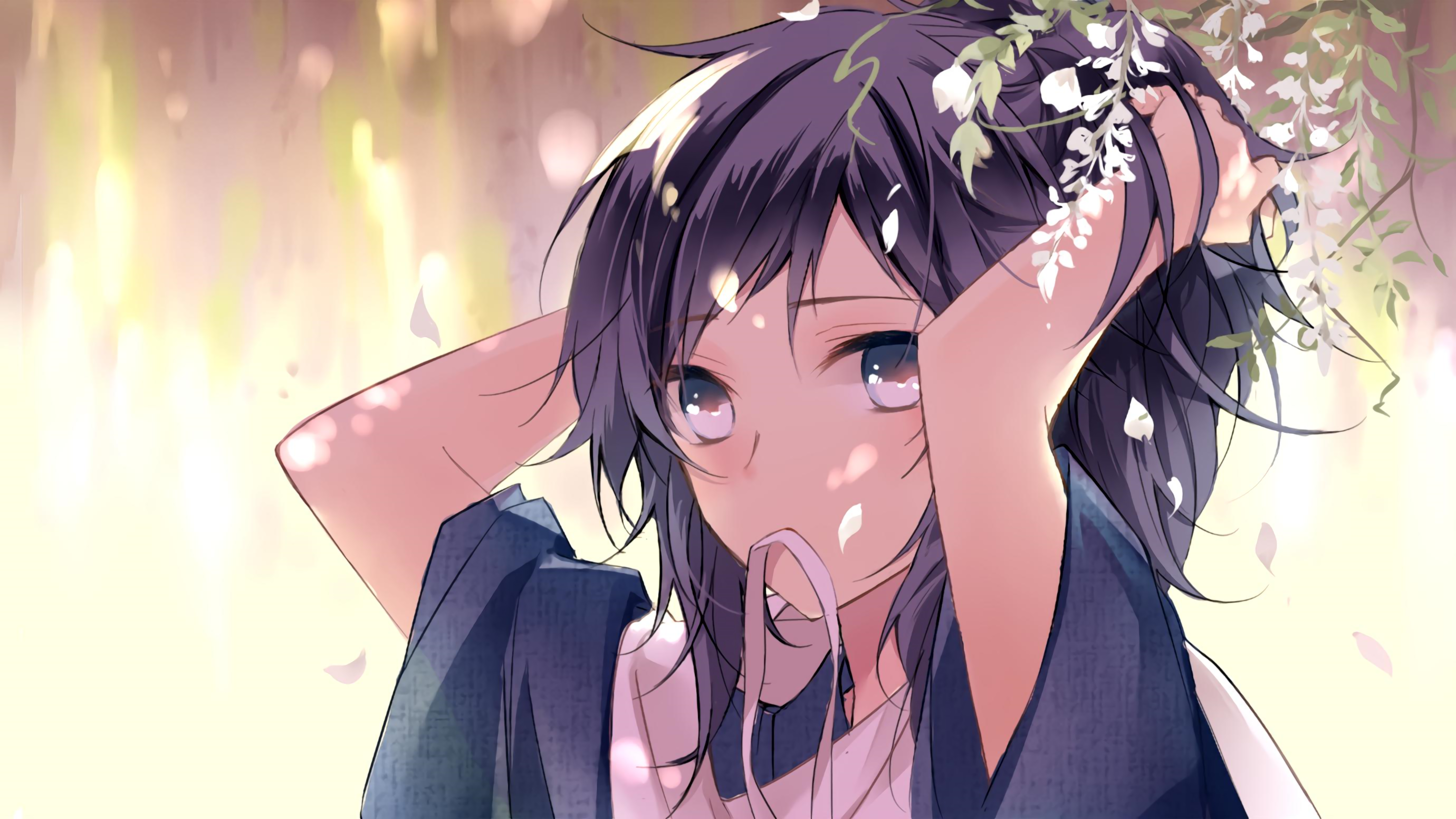Anime illustration of a person with black hair HD Wallpaper