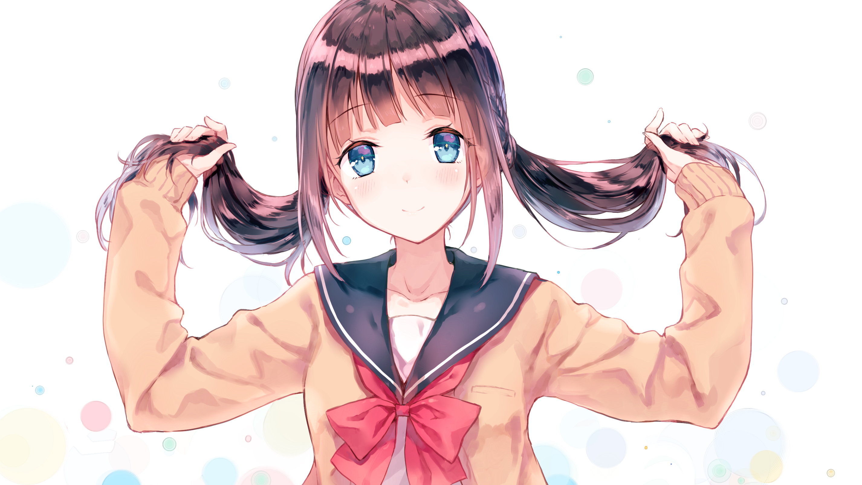 Anime girl with pigtails holding her hair HD Wallpaper