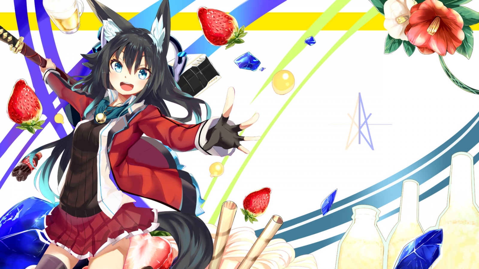 Anime girl with fox ears holding a sword HD Wallpaper