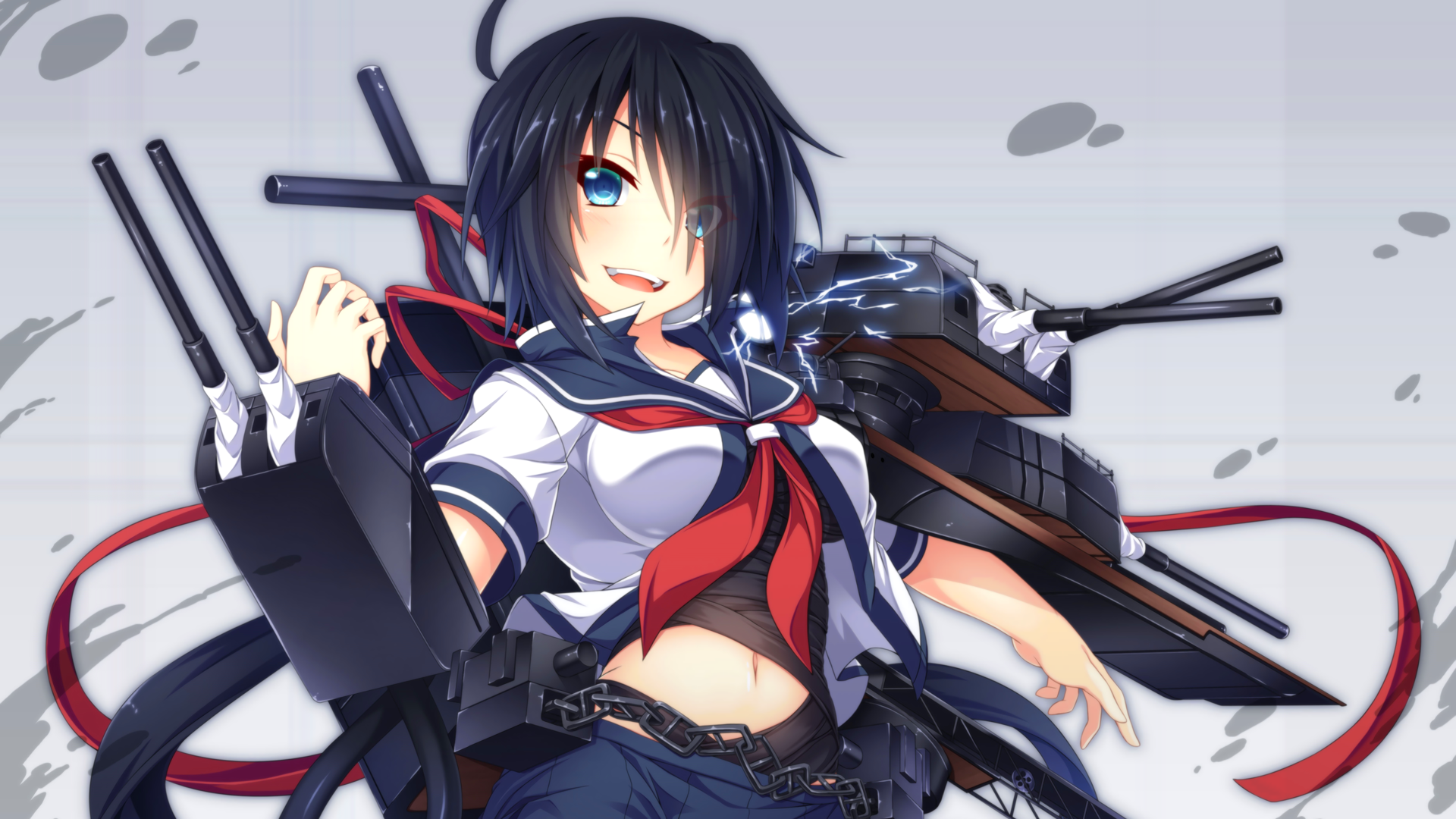 Anime girl with ship cannons HD Wallpaper