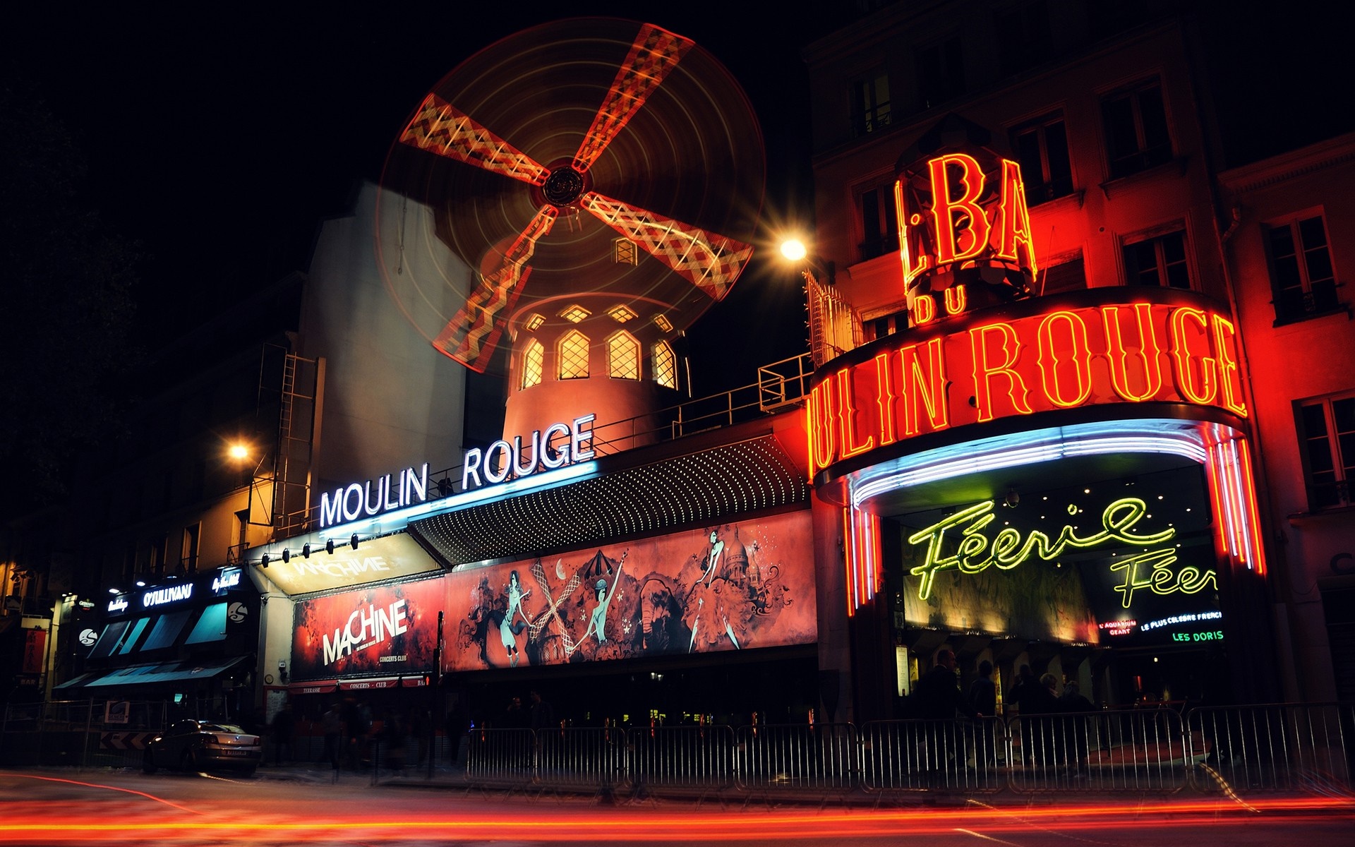 Moulin Rouge at night with neon signs HD Wallpaper