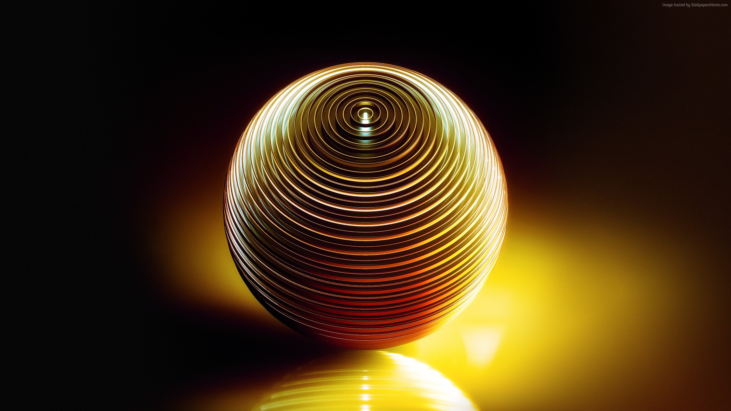 Abstract golden sphere with concentric circles HD Wallpaper