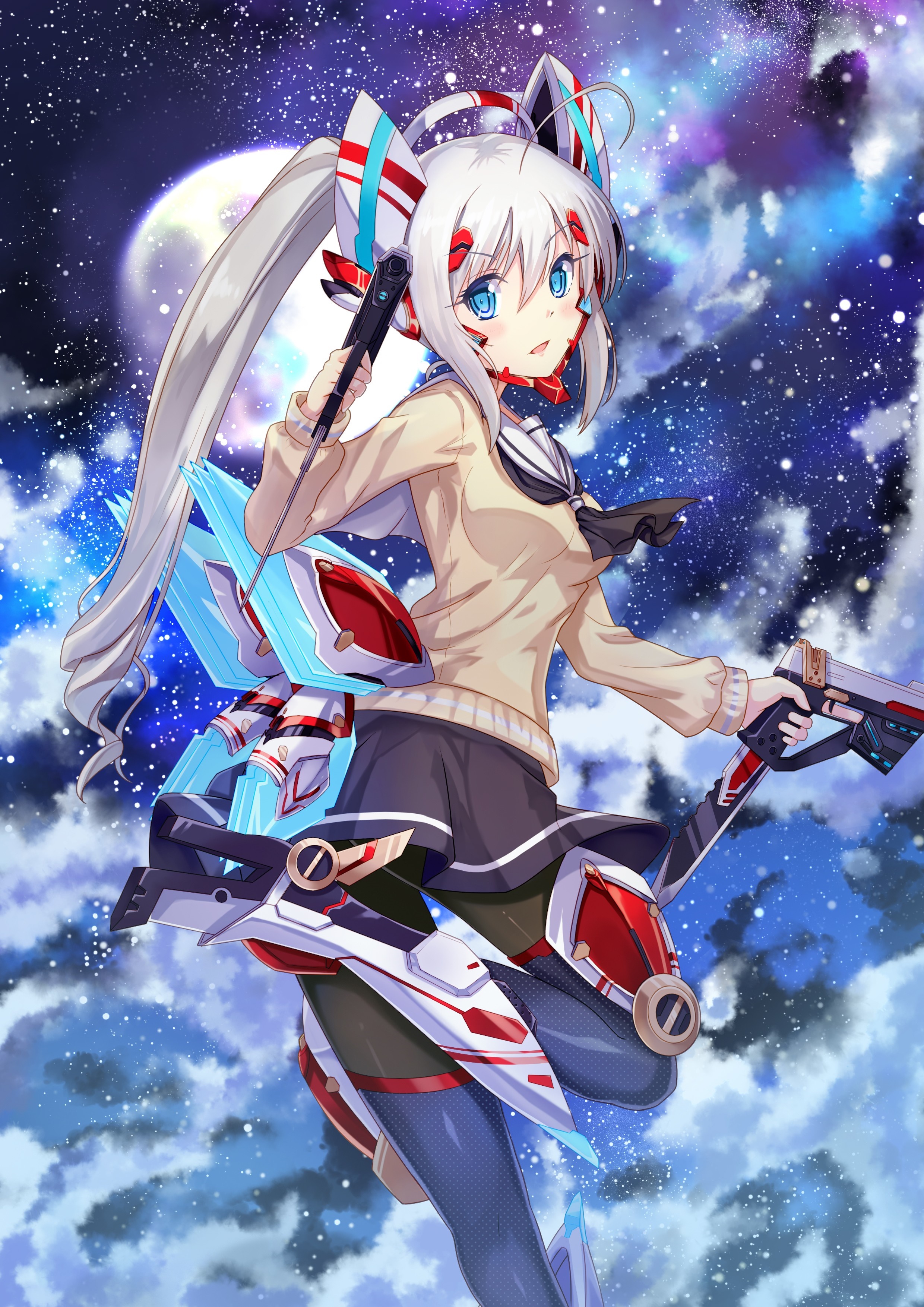 Anime girl with mechanical parts in space HD Wallpaper