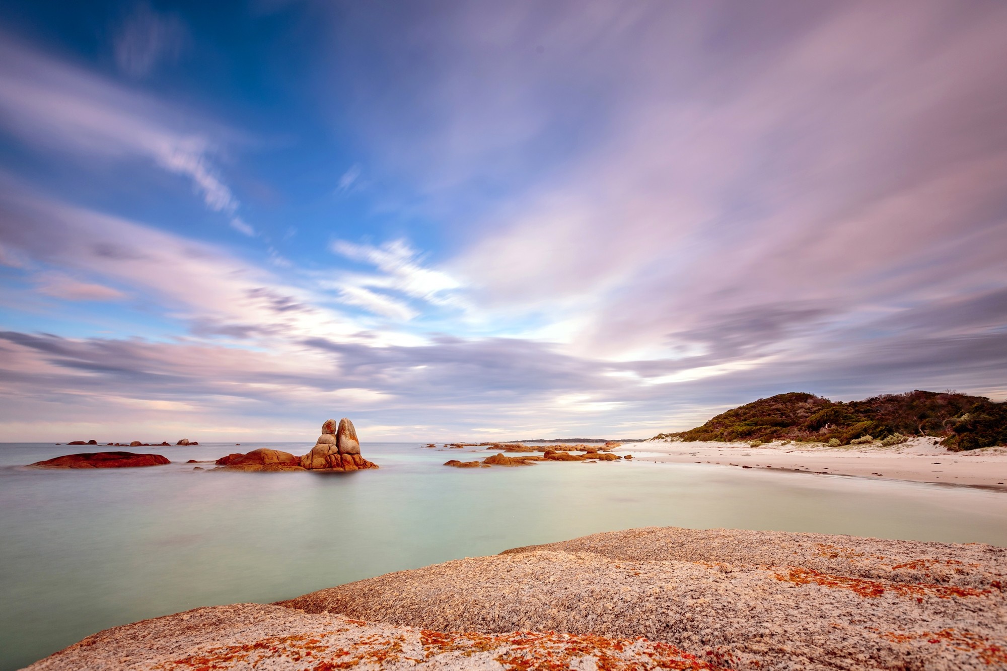 Coastal landscape with rock formations at sunset HD Wallpaper