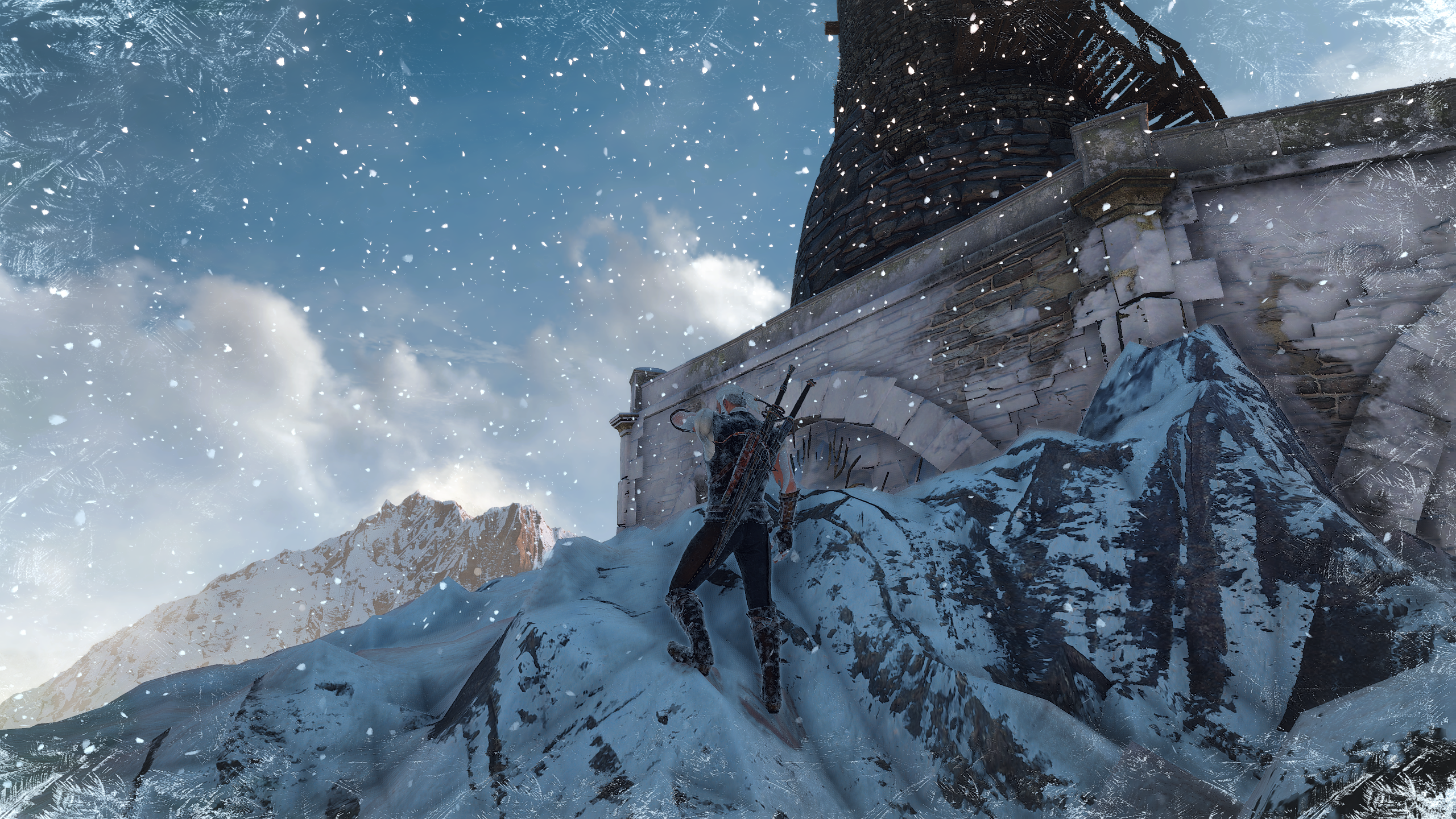 Geralt of Rivia from The Witcher 3 Wild Hunt in snowy mountains HD Wallpaper