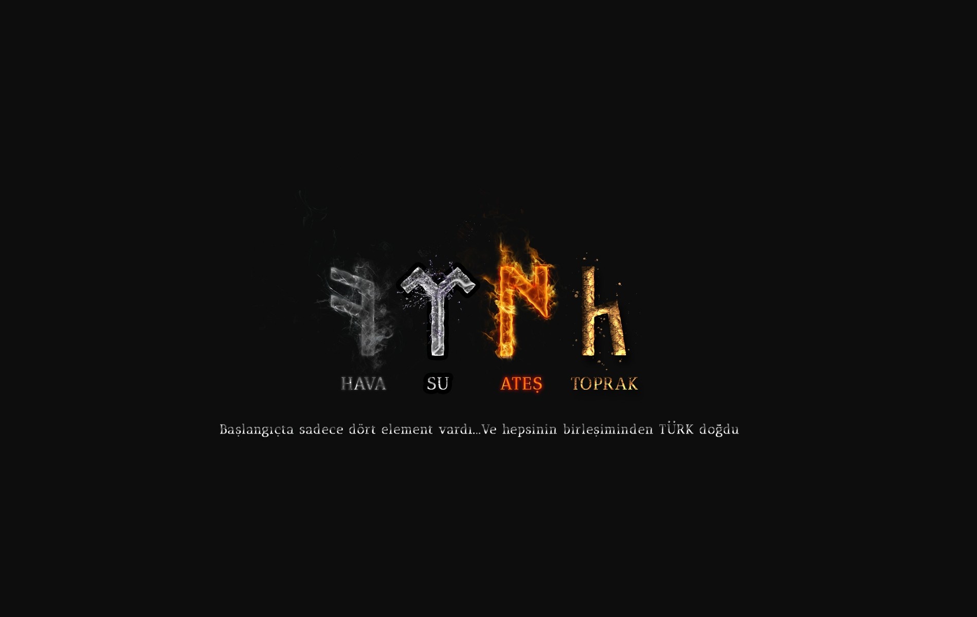 Turkish Runic Alphabet Elements HAVA, SU, ATEŞ, TOPRAK HD Wallpaper