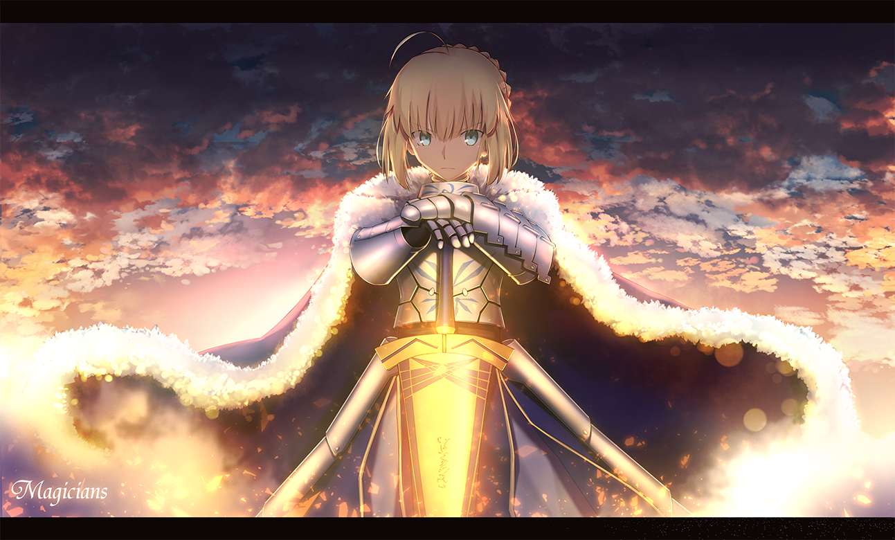 Saber from Fate Series with a glowing sword HD Wallpaper