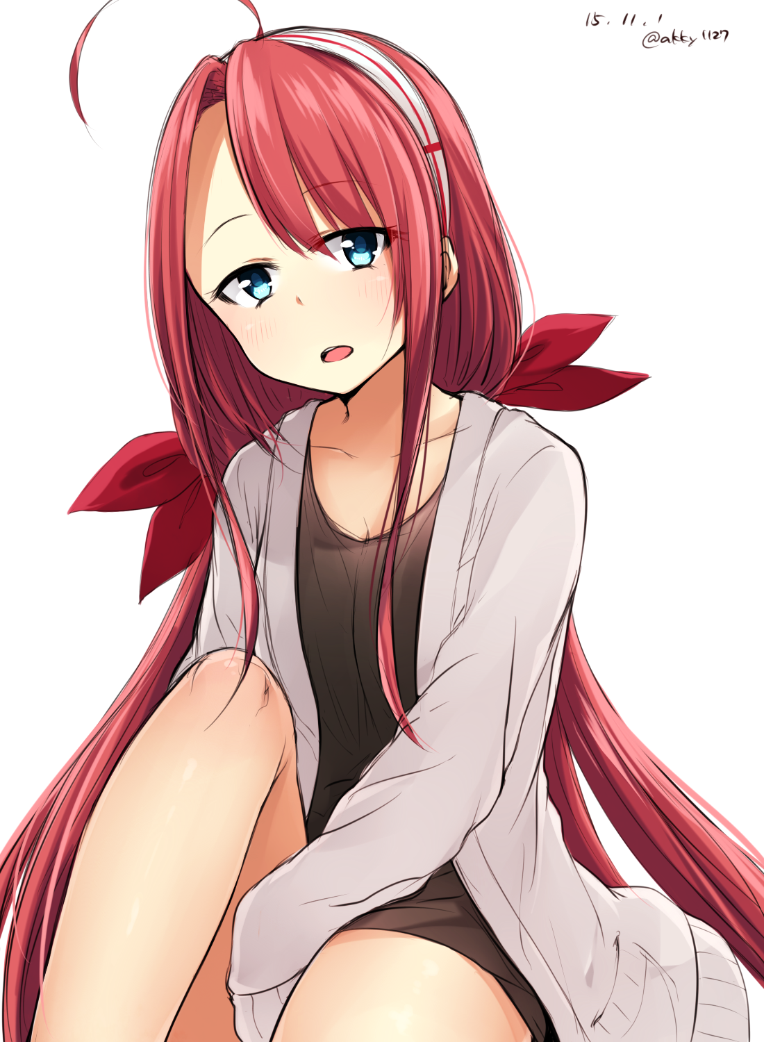 Anime girl with red hair and blue eyes HD Wallpaper
