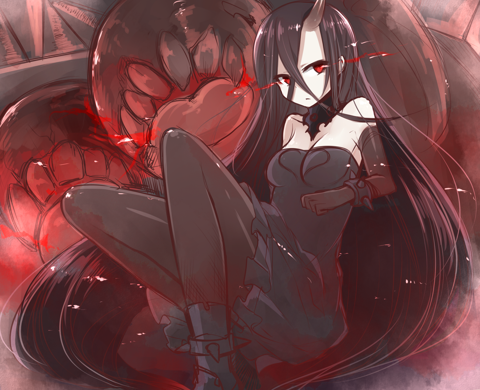 Anime girl with horns and red eyes HD Wallpaper