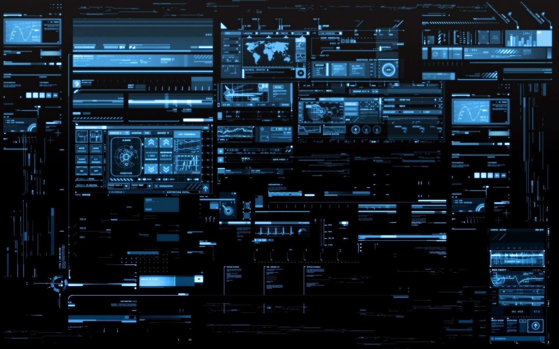 Digital interface with graphs and world map HD Wallpaper