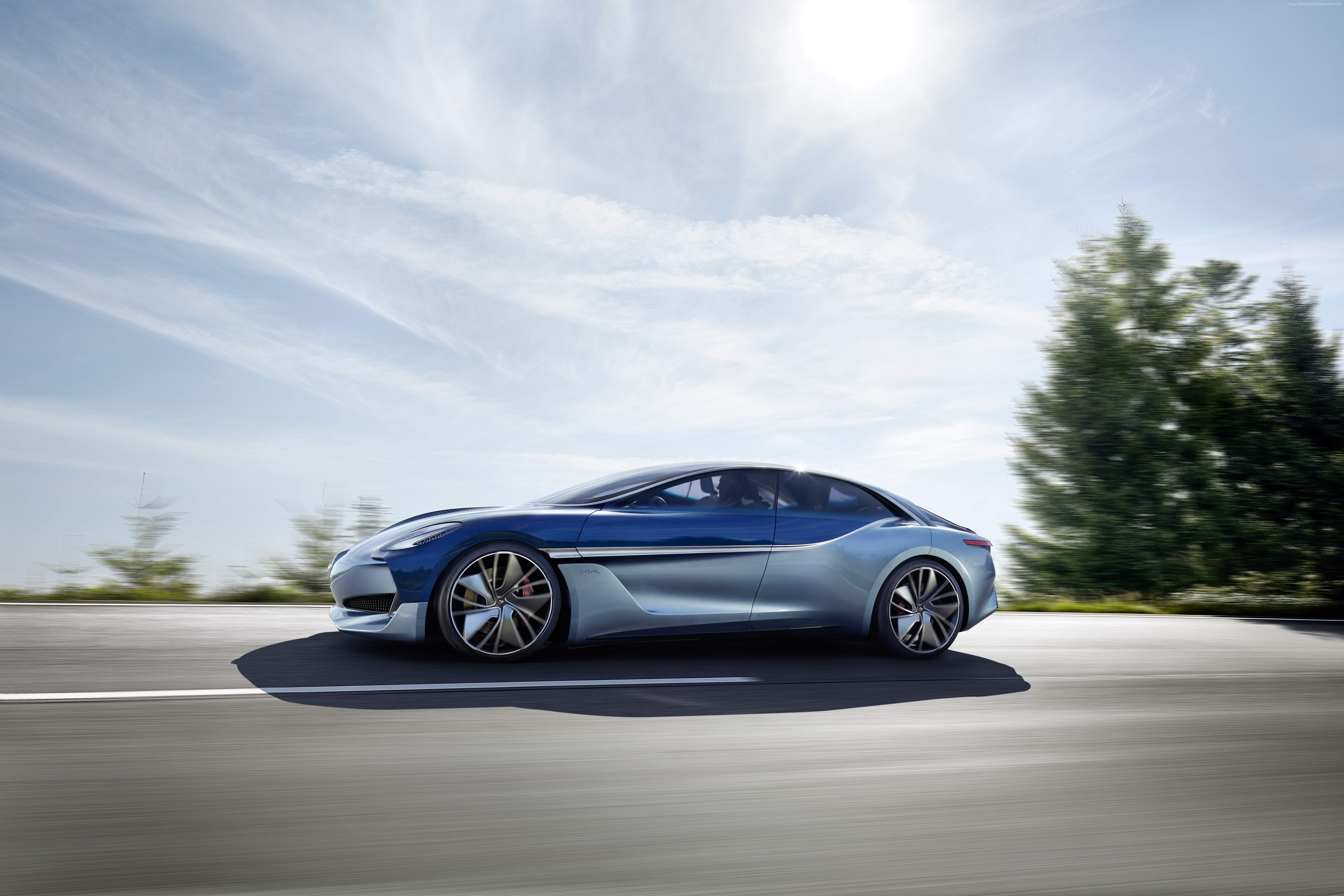 Borgward Isabella electric concept car driving on road HD Wallpaper