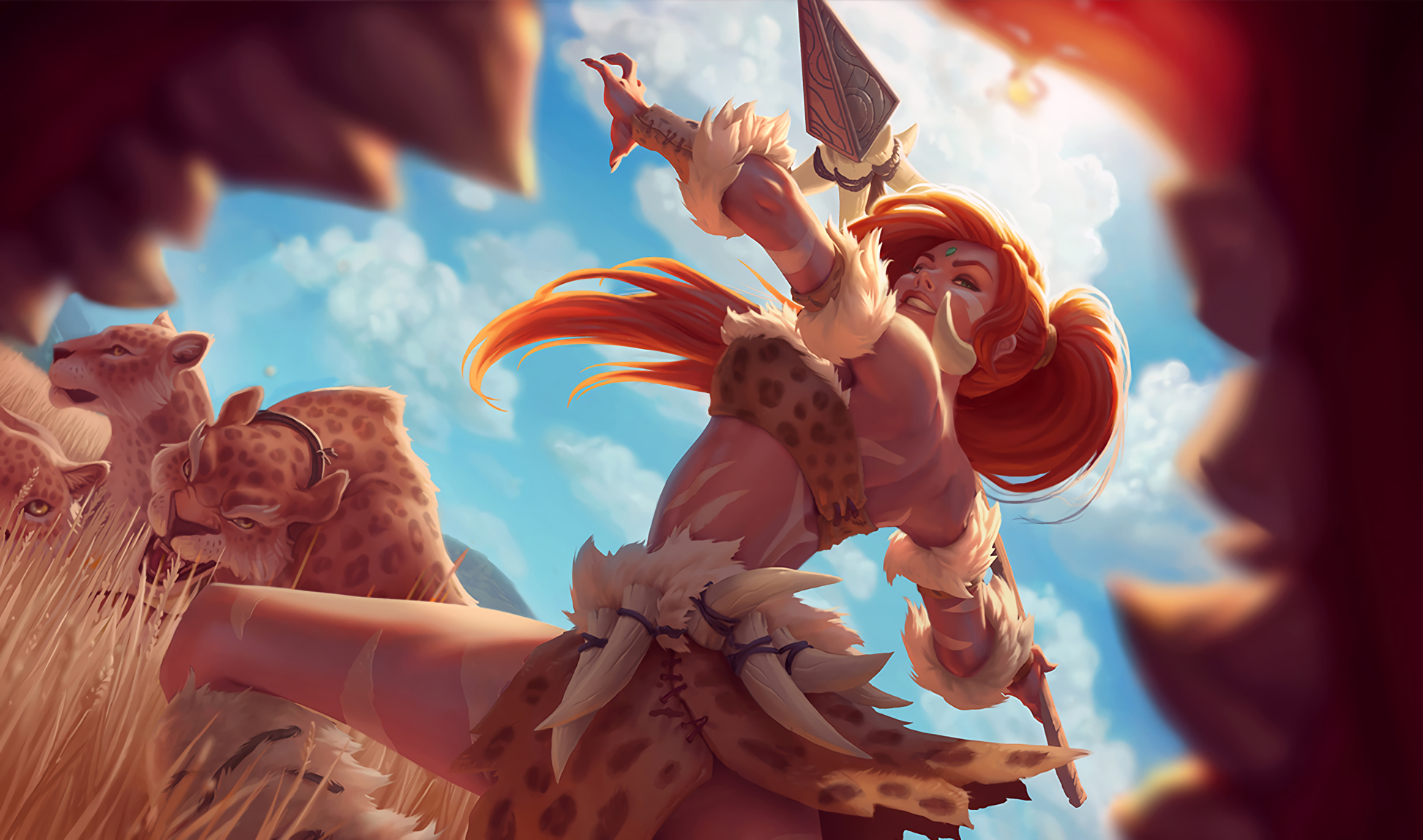 Nidalee from League of Legends with cougars HD Wallpaper