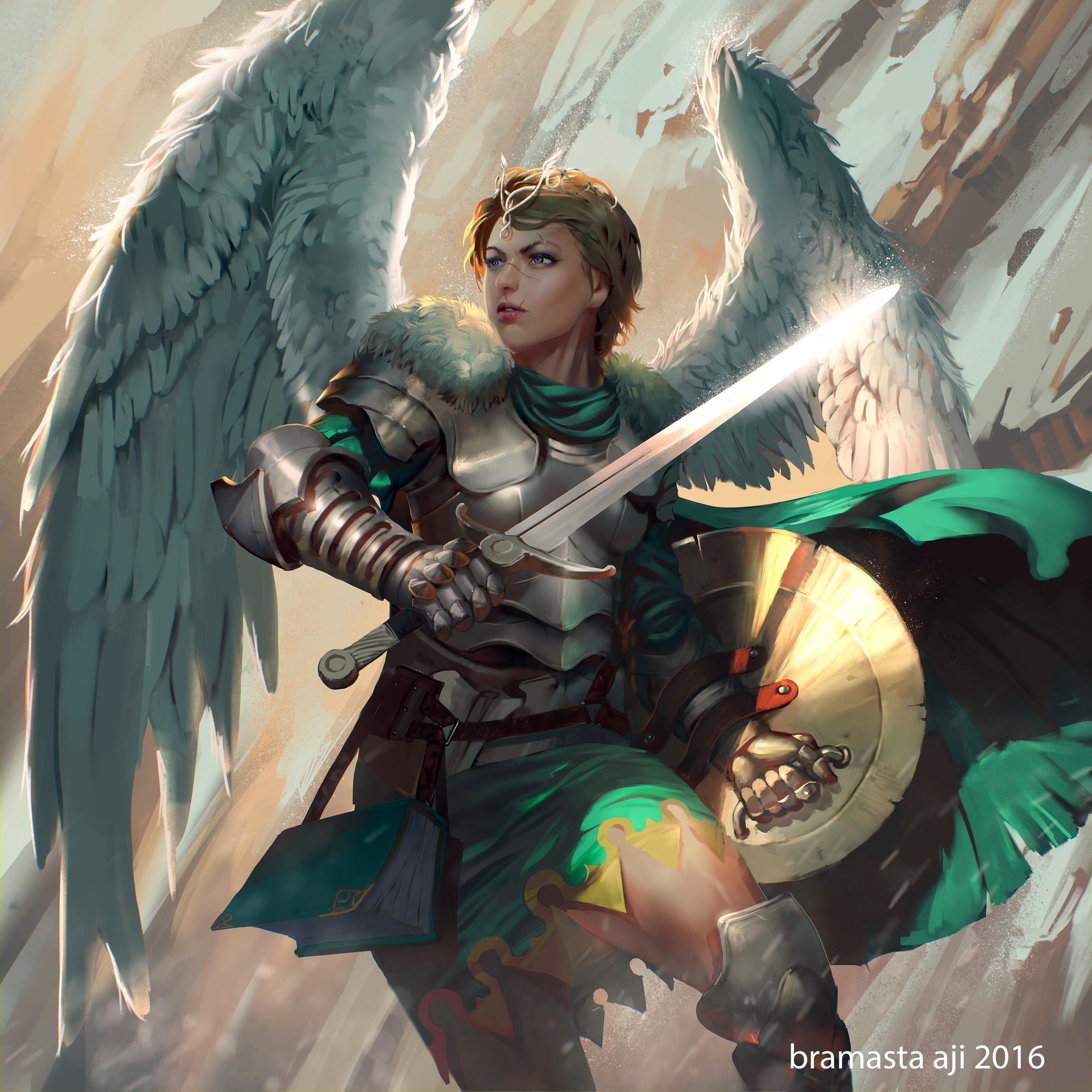 Angel warrior with sword and shield HD Wallpaper