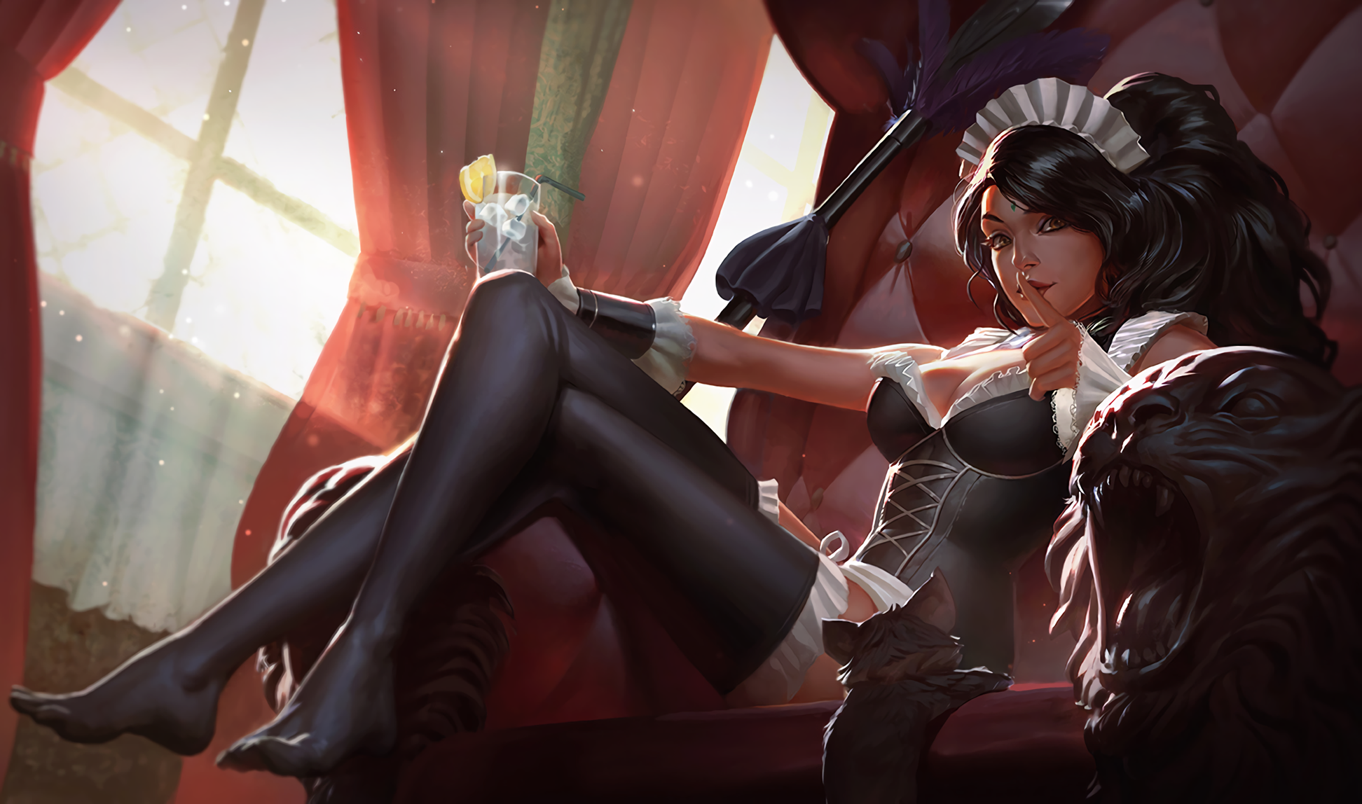 Nidalee from League of Legends in a maid outfit HD Wallpaper