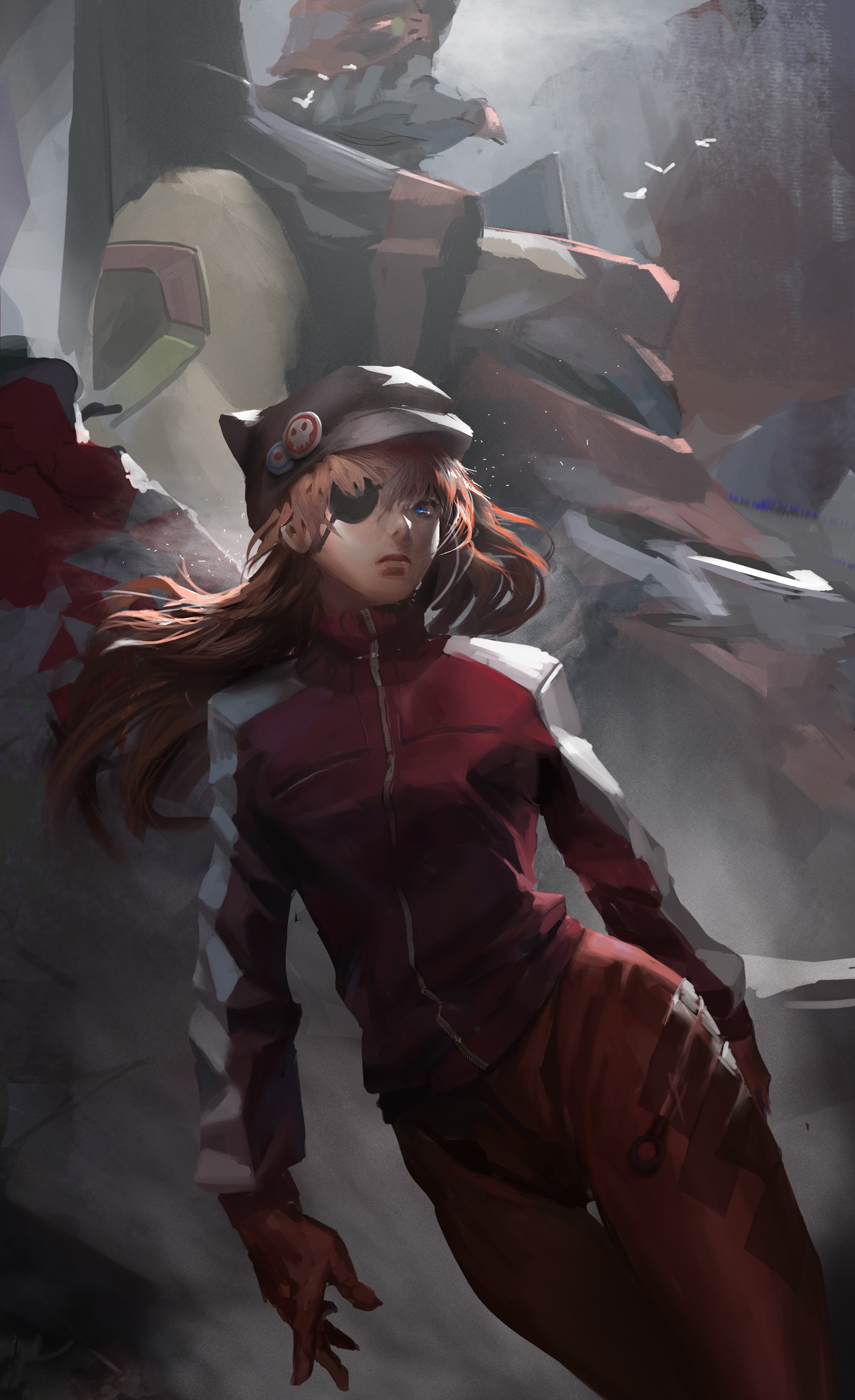 Asuka Langley Soryu from Neon Genesis Evangelion with EVA Unit 02 HD Wallpaper
