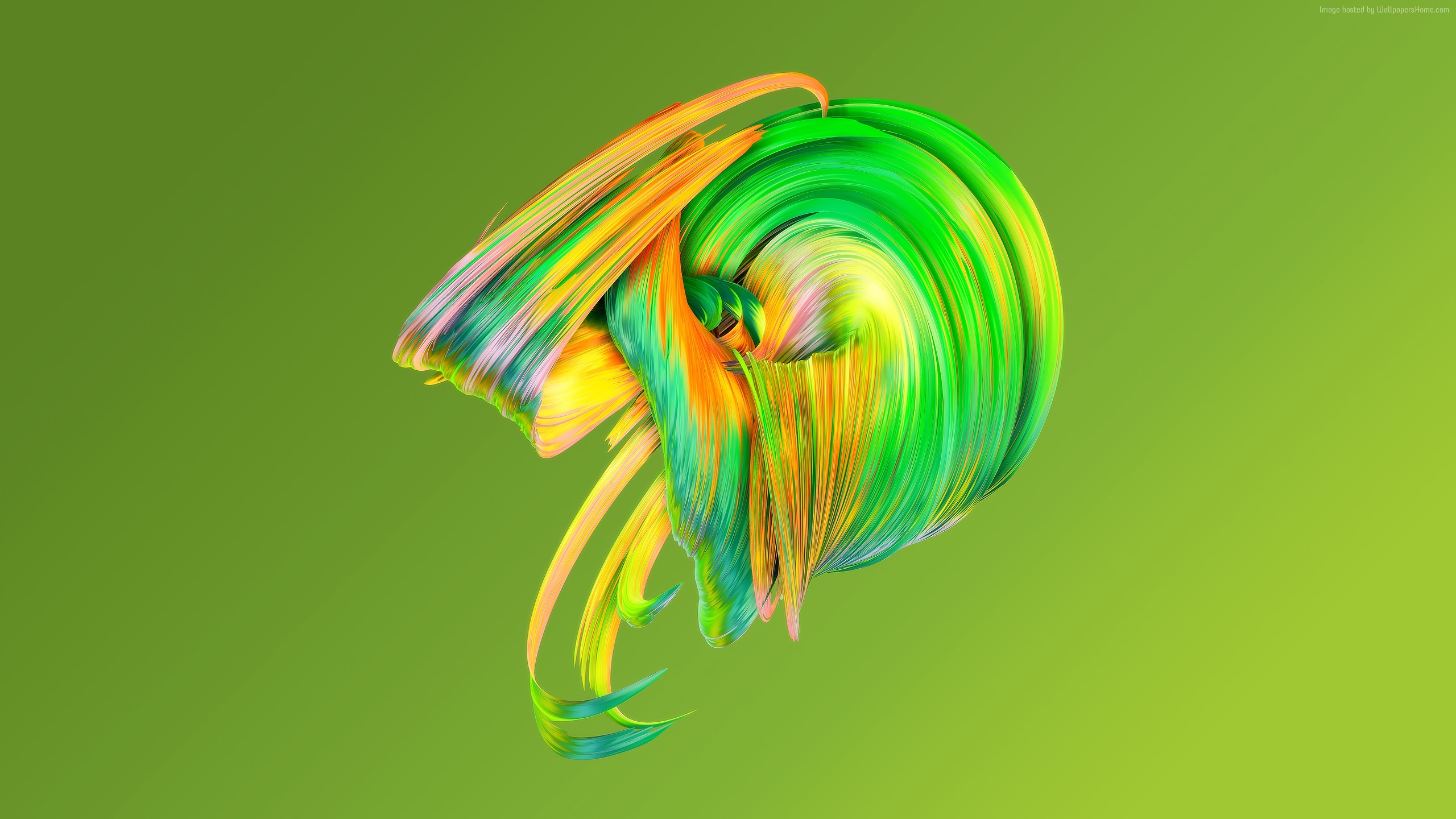 Abstract paint waves in green and yellow HD Wallpaper