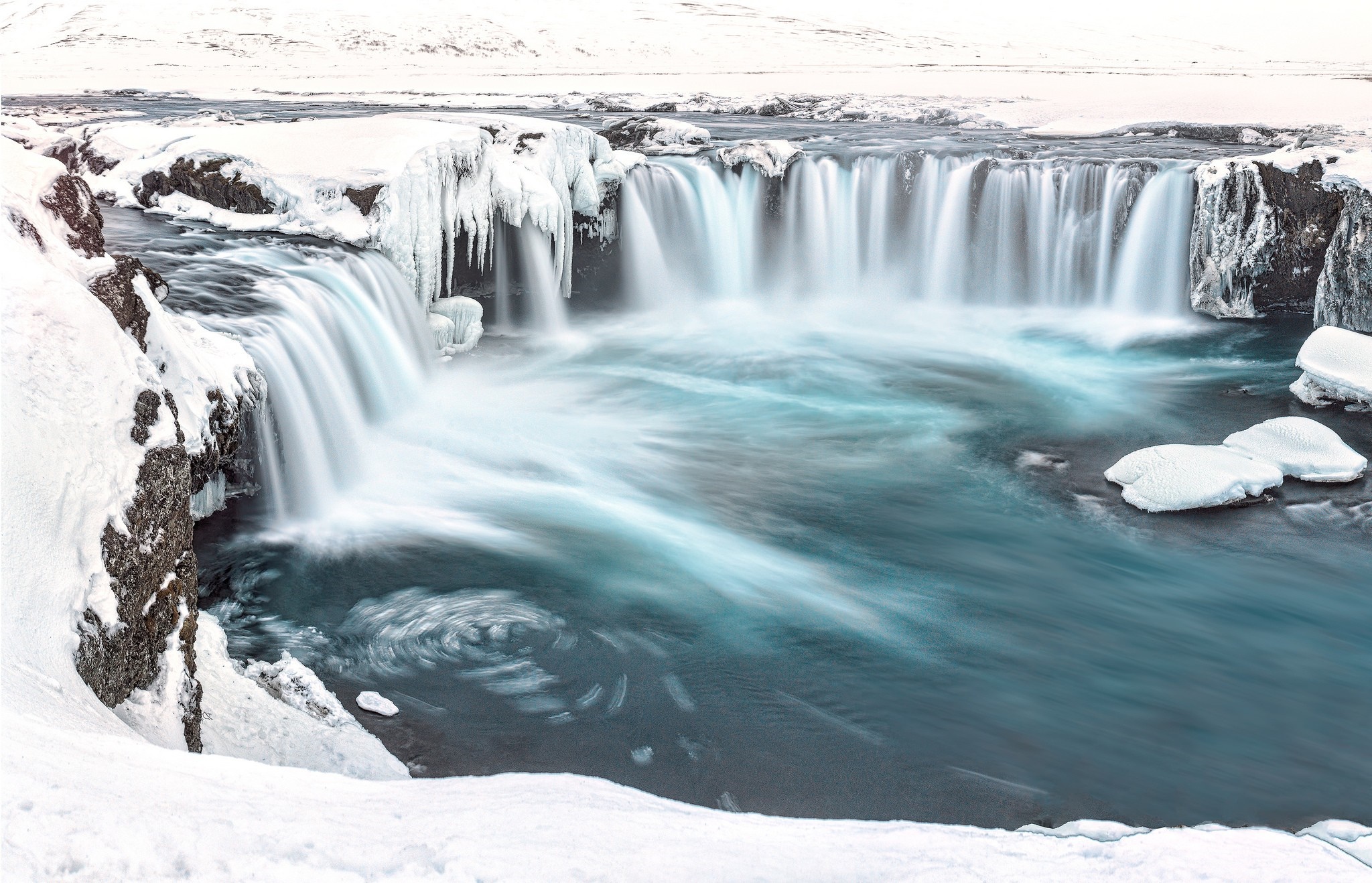 Winter waterfall with ice formations HD Wallpaper