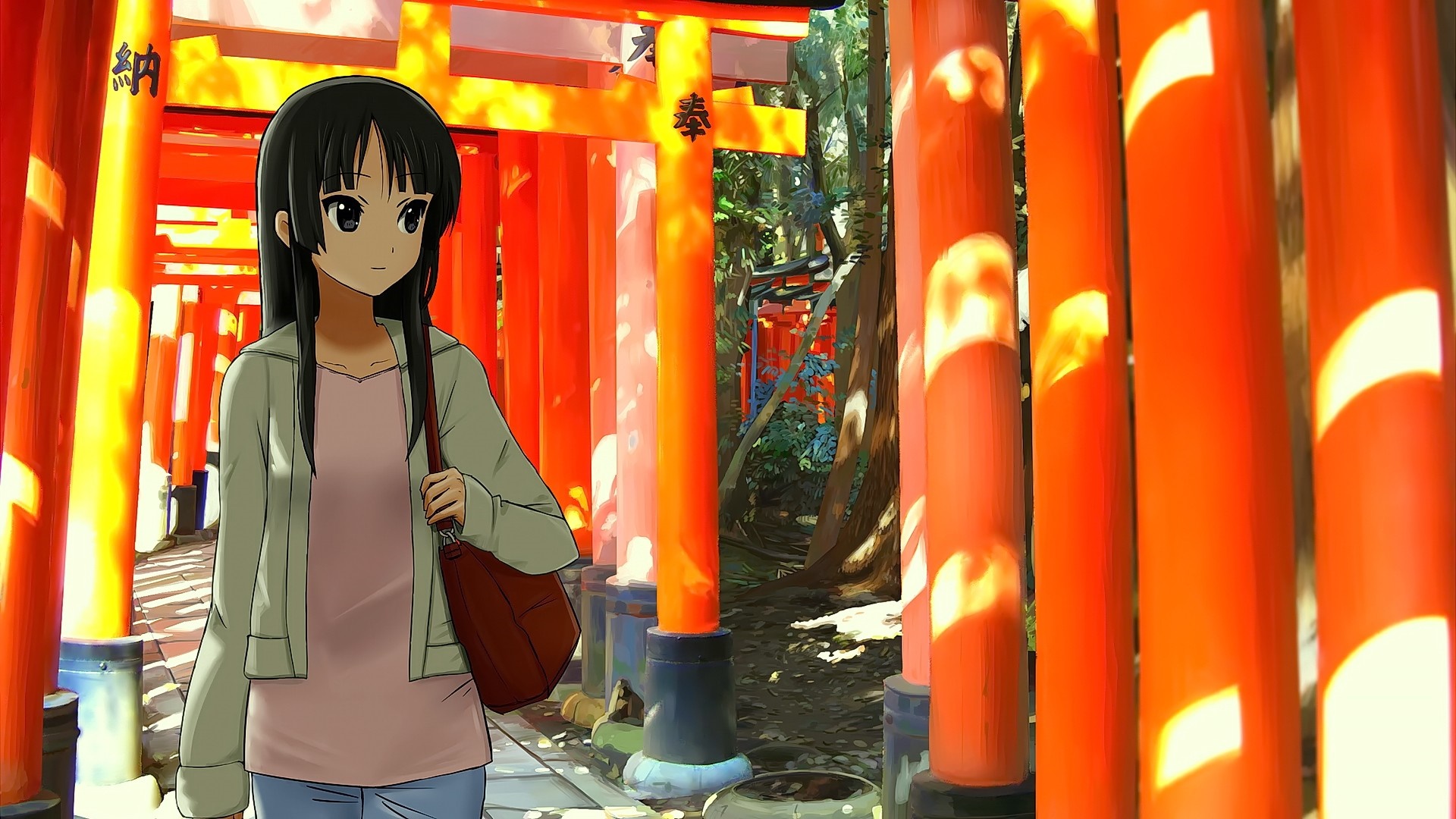 Akiyama Mio from K-On! at Fushimi Inari Taisha HD Wallpaper