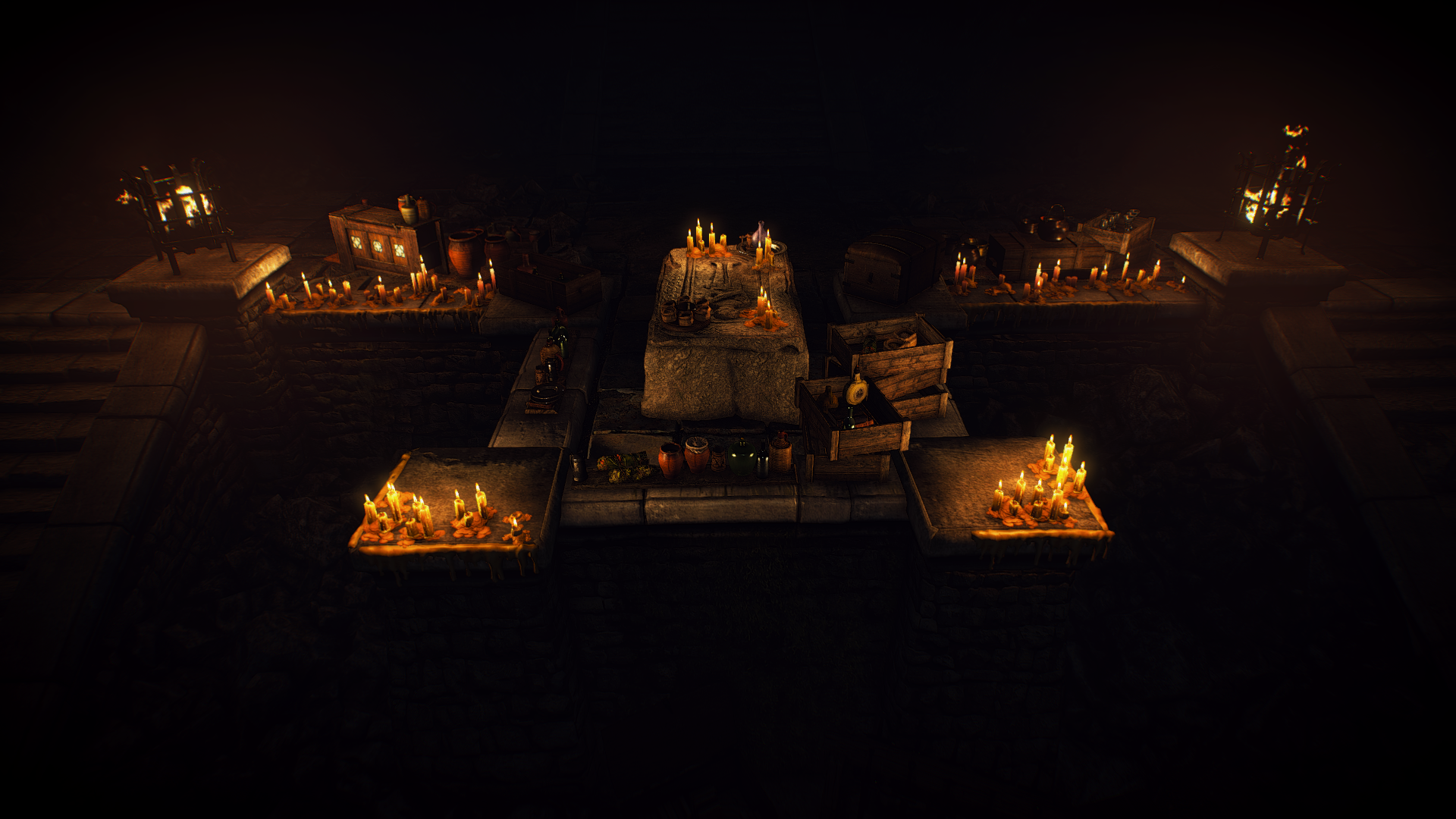 The Witcher 3: Wild Hunt - dimly lit temple with candles HD Wallpaper