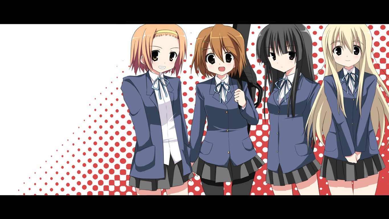 Four girls from K-On! in school uniforms HD Wallpaper