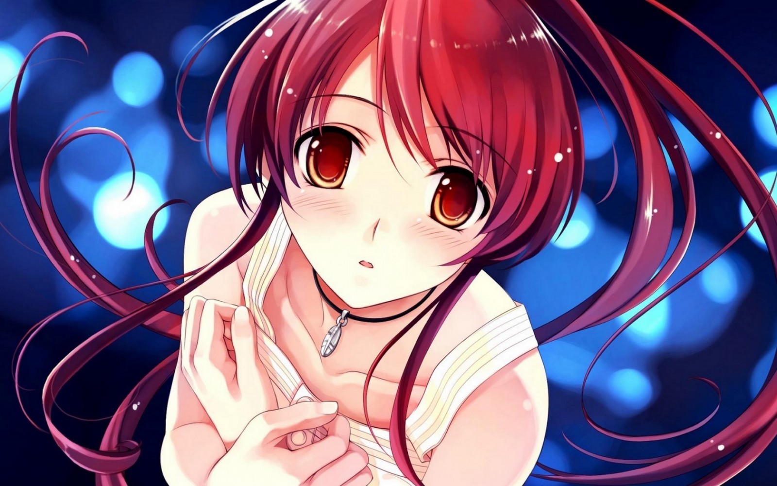 Anime girl with red hair and red eyes HD Wallpaper