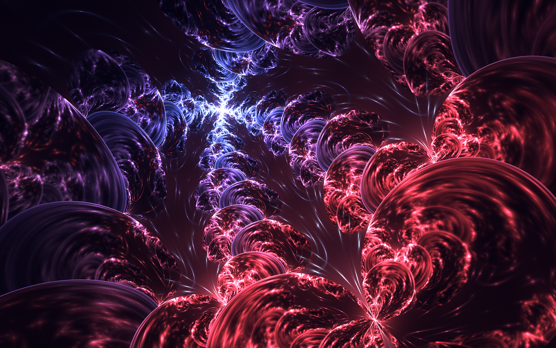Abstract fractal art with red and blue flames HD Wallpaper