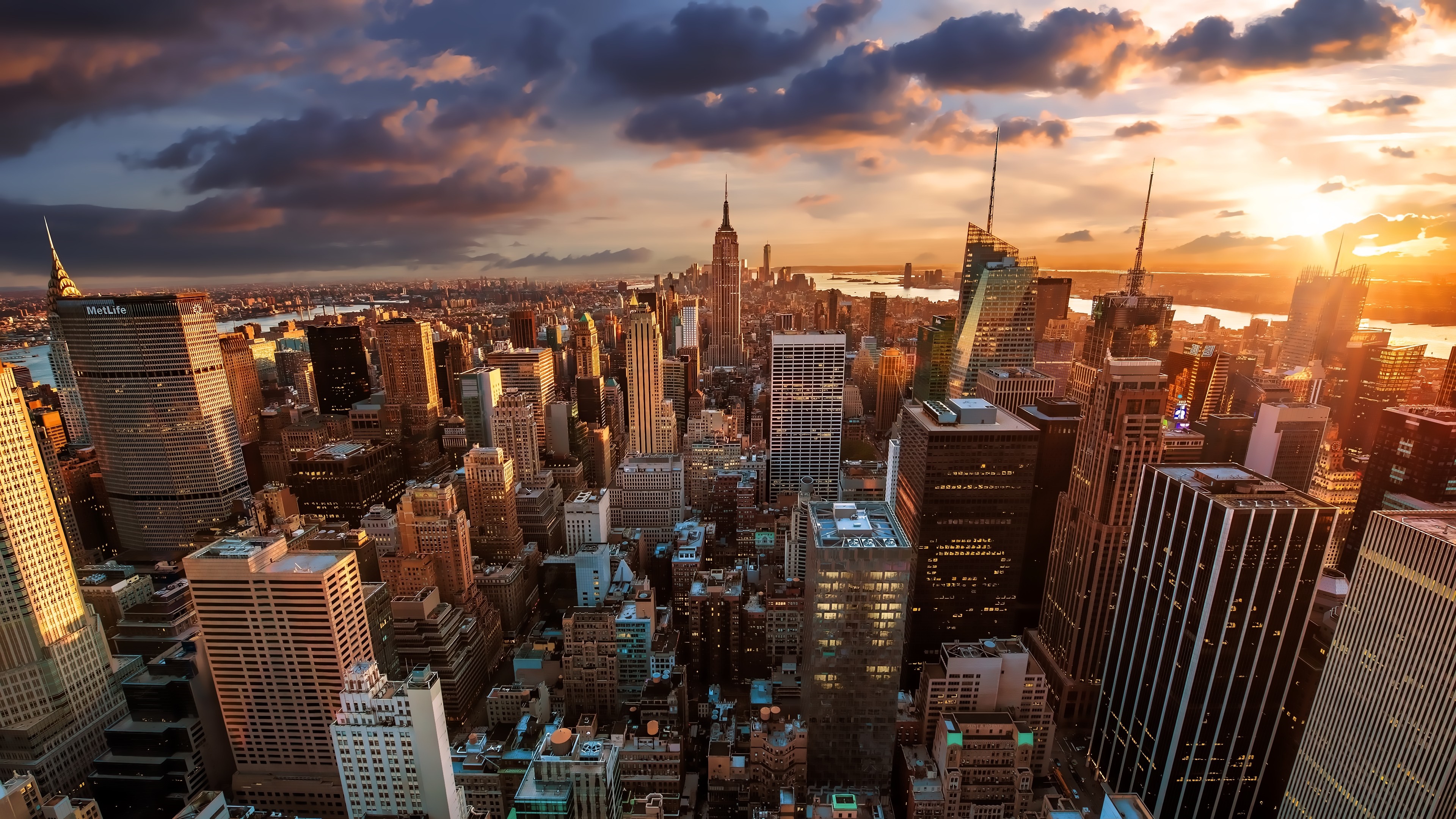 New York City skyline at sunset HD Wallpaper