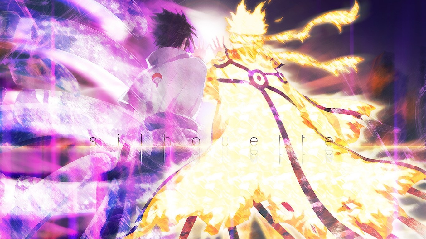 Naruto and Sasuke silhouette from Naruto Shippuuden HD Wallpaper