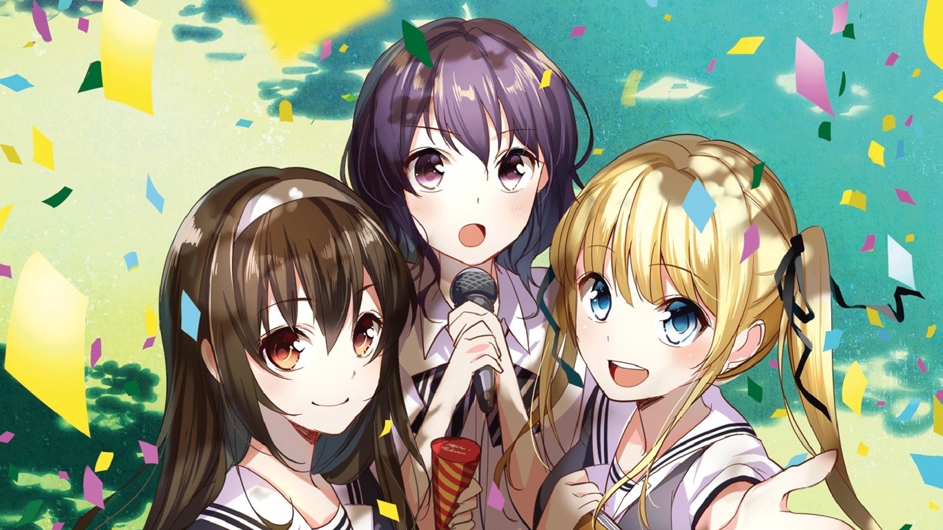 Three anime girls from Saenai Heroine no Sodatekata celebrating HD Wallpaper
