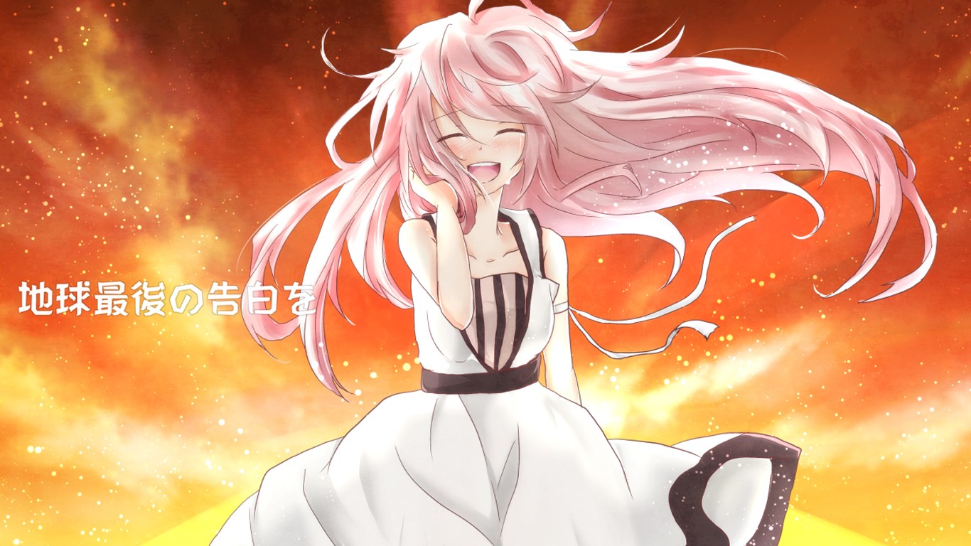 Anime girl with pink hair and white dress HD Wallpaper