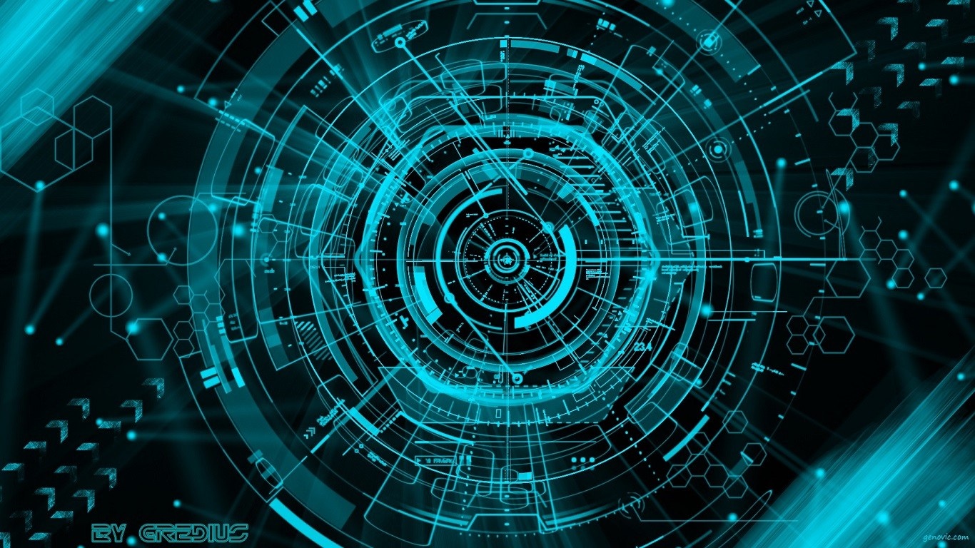 Abstract digital art with blue geometric patterns HD Wallpaper