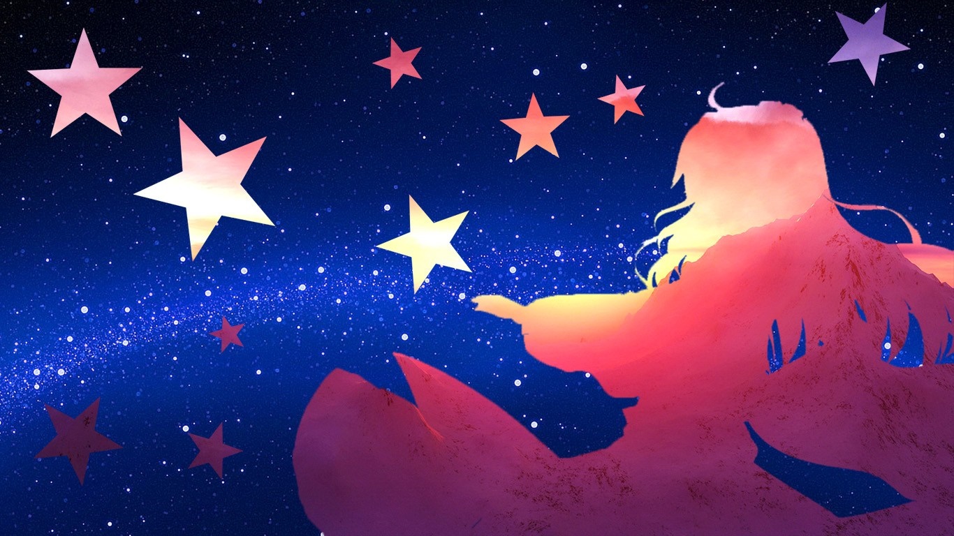 Illustration of a person reaching for stars in space HD Wallpaper