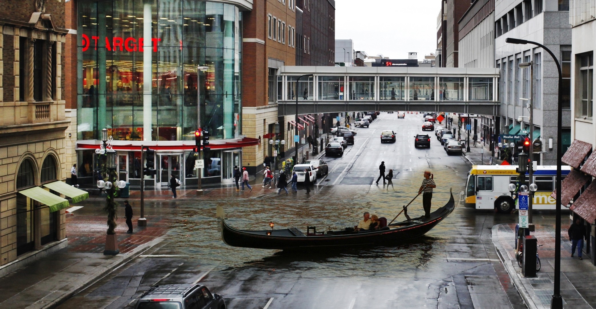 Gondola on flooded street in Minneapolis HD Wallpaper