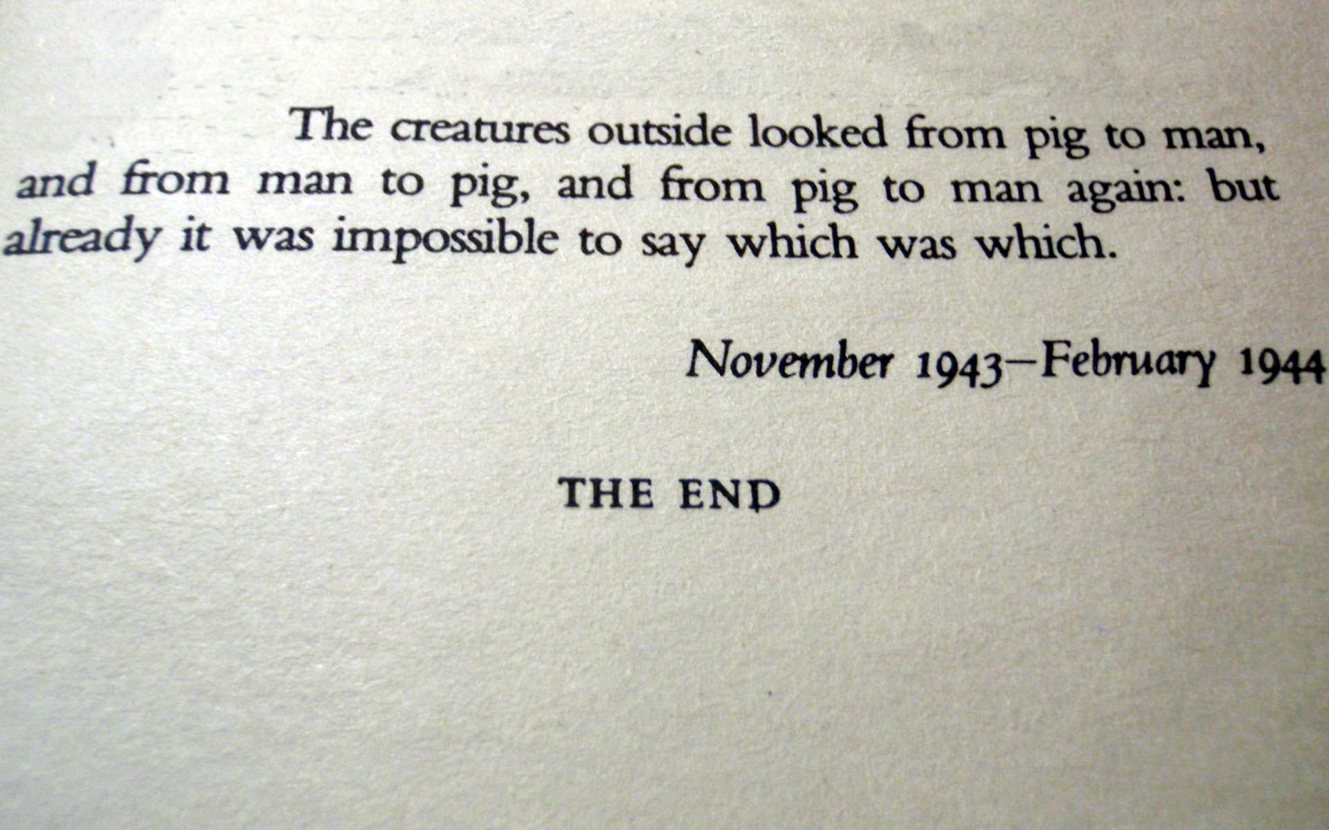 Animal Farm quote: The creatures outside looked from pig to man HD Wallpaper