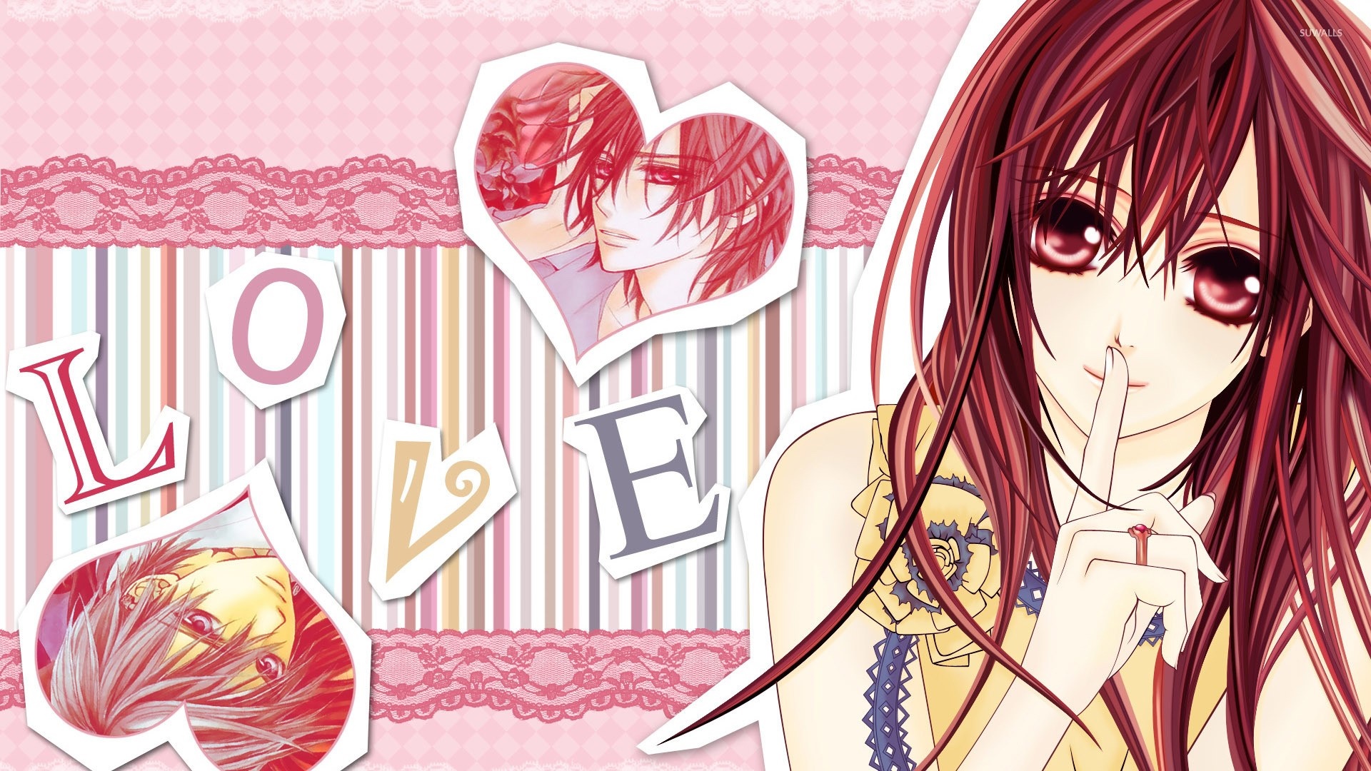 Vampire Knight anime illustration with text LOVE HD Wallpaper