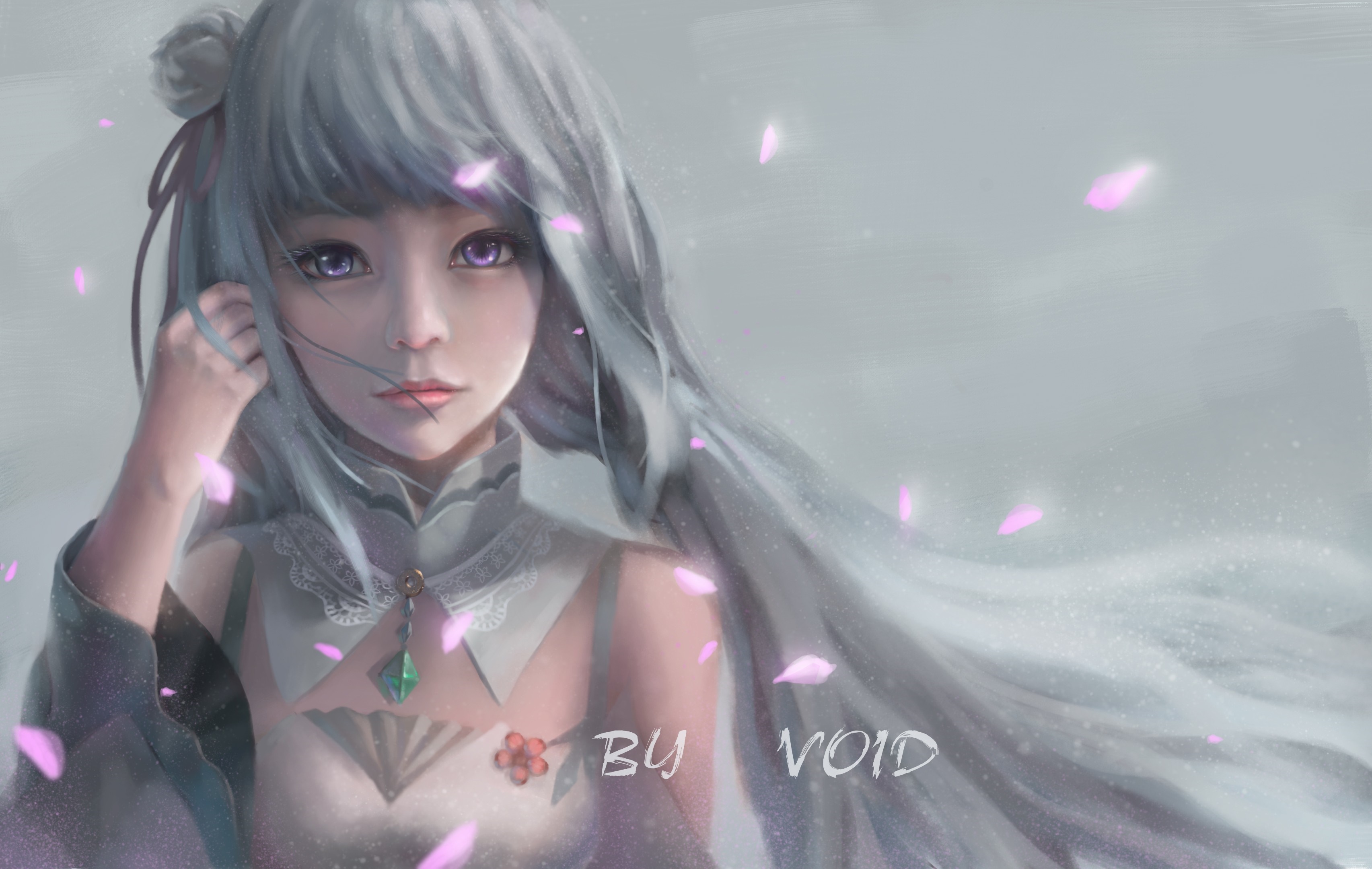Emilia from Re:Zero, anime girl with petals HD Wallpaper