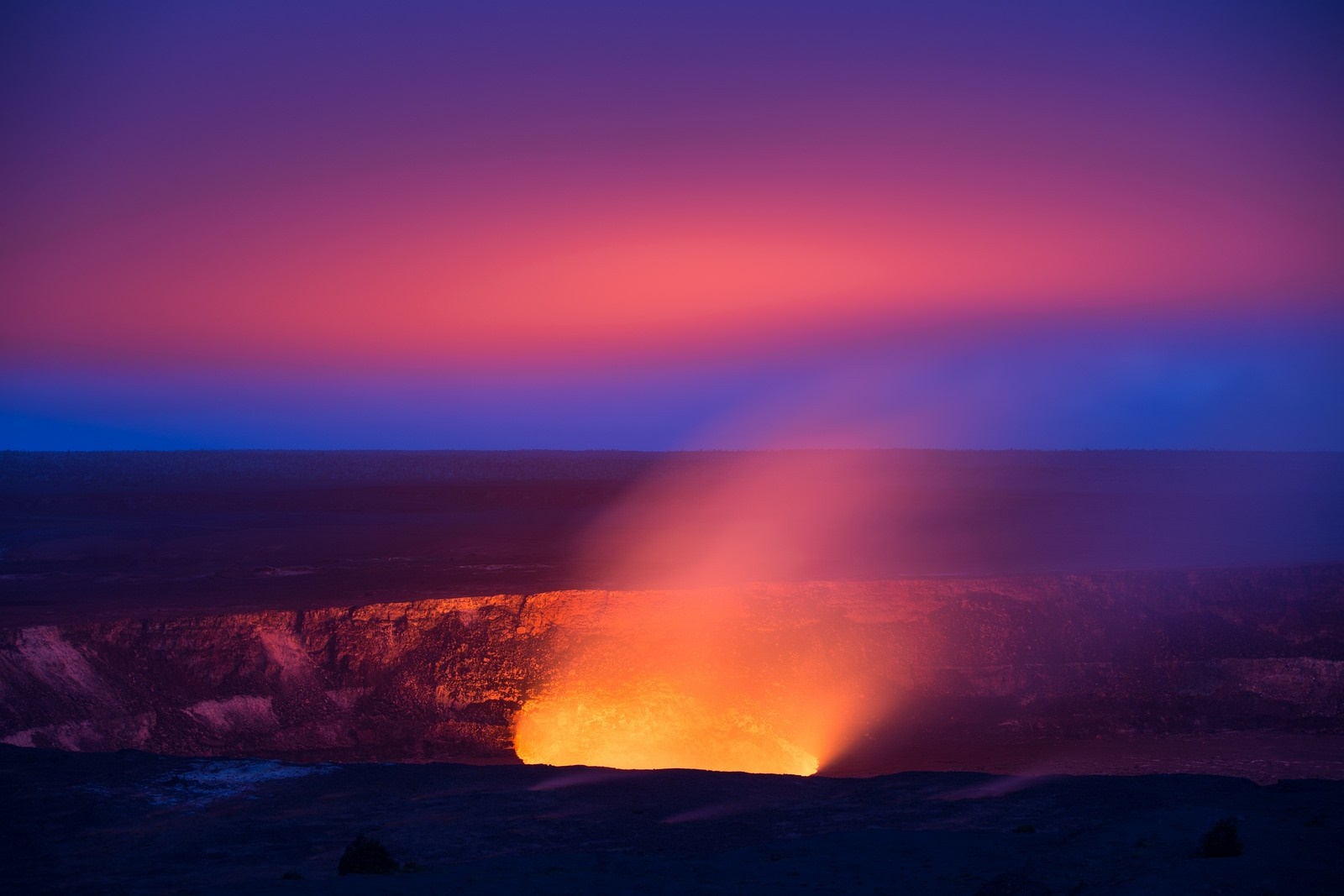 Volcanic crater with lava at sunset HD Wallpaper