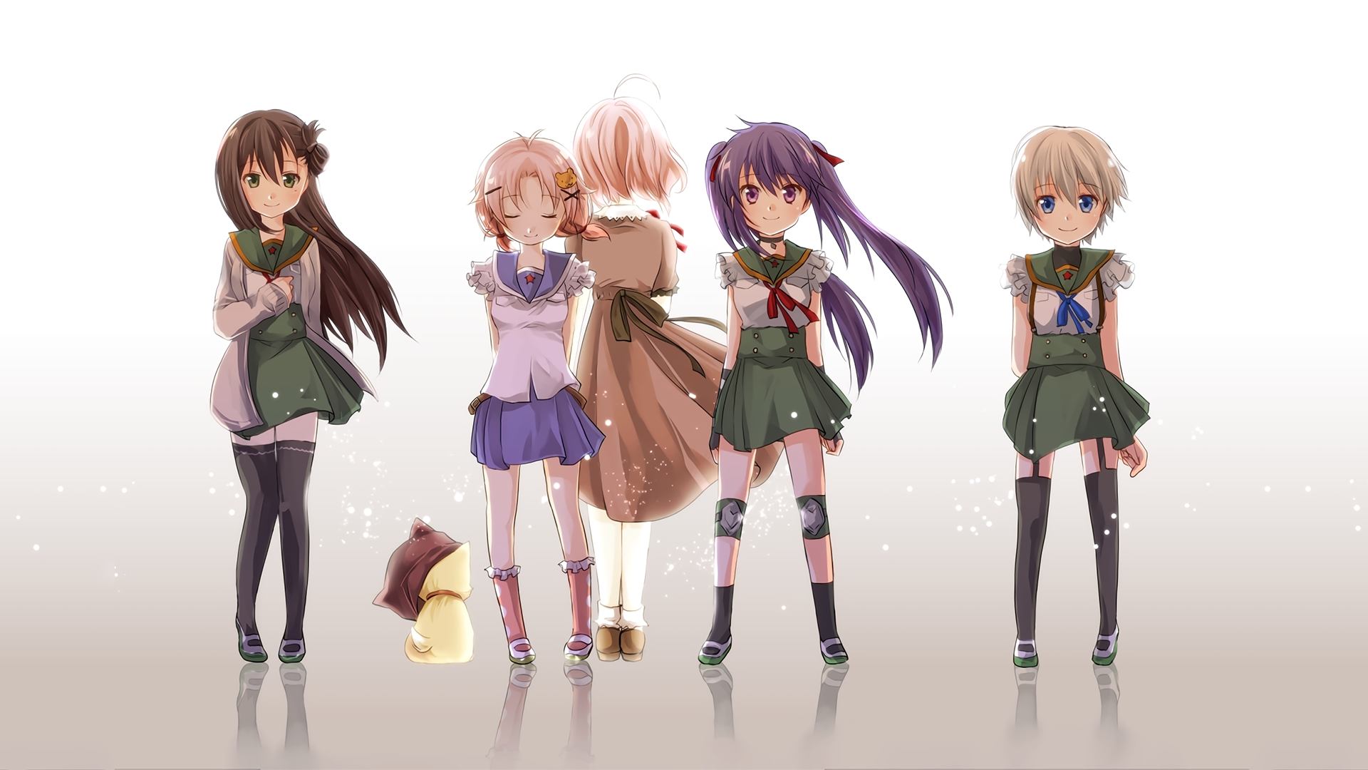 Girls from Gakkou Gurashi! standing together HD Wallpaper