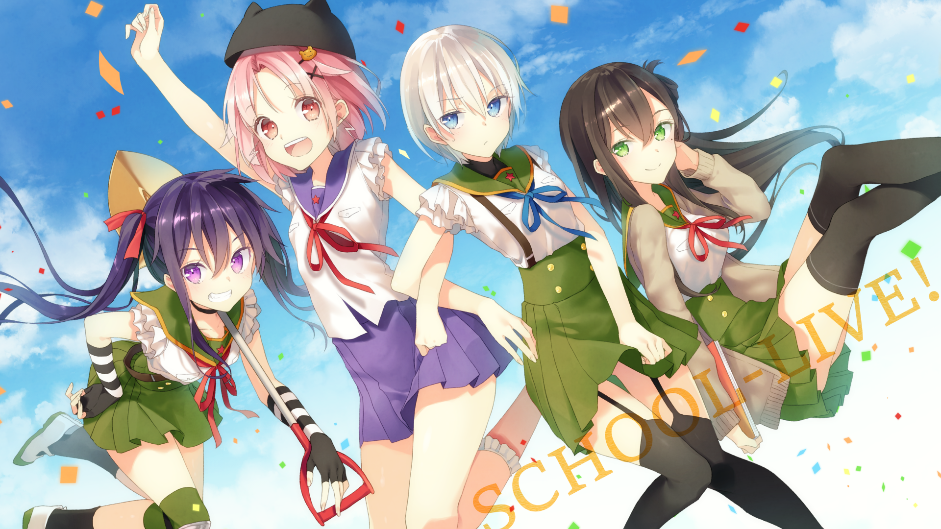 Four girls from Gakkou Gurashi in school uniforms HD Wallpaper