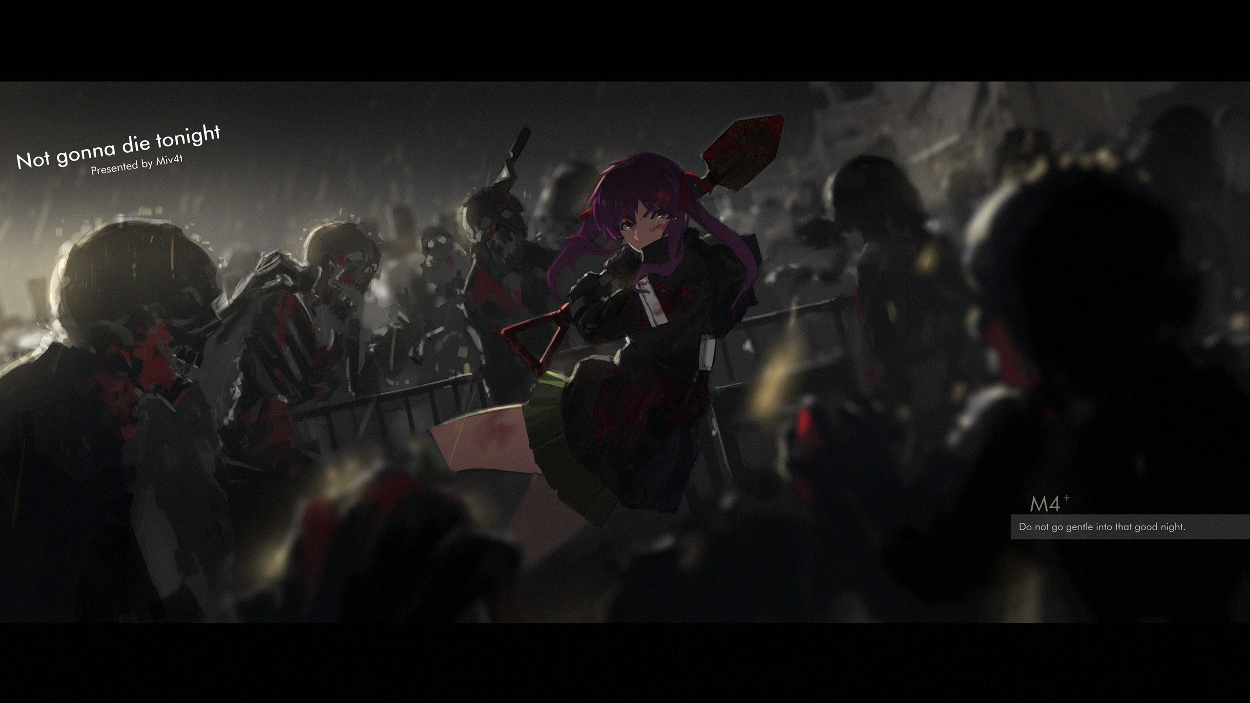 Girl with shovel fighting zombies HD Wallpaper