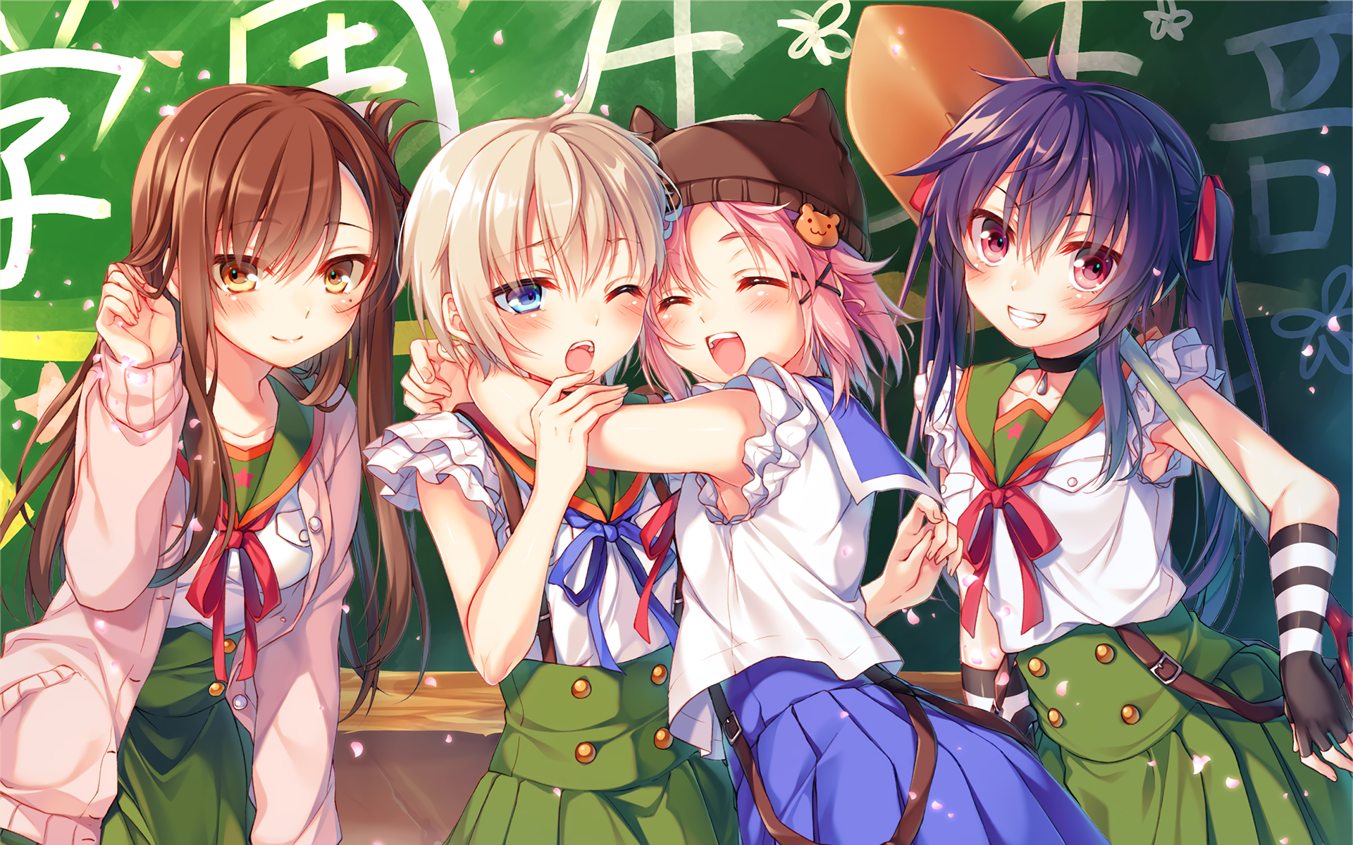 Girls from Gakkou Gurashi in school uniforms HD Wallpaper