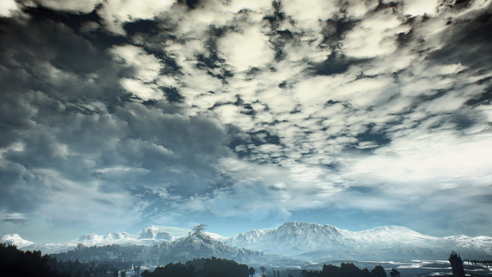 The Witcher 3 Wild Hunt: Snowy Mountains and Dramatic Clouds HD Wallpaper