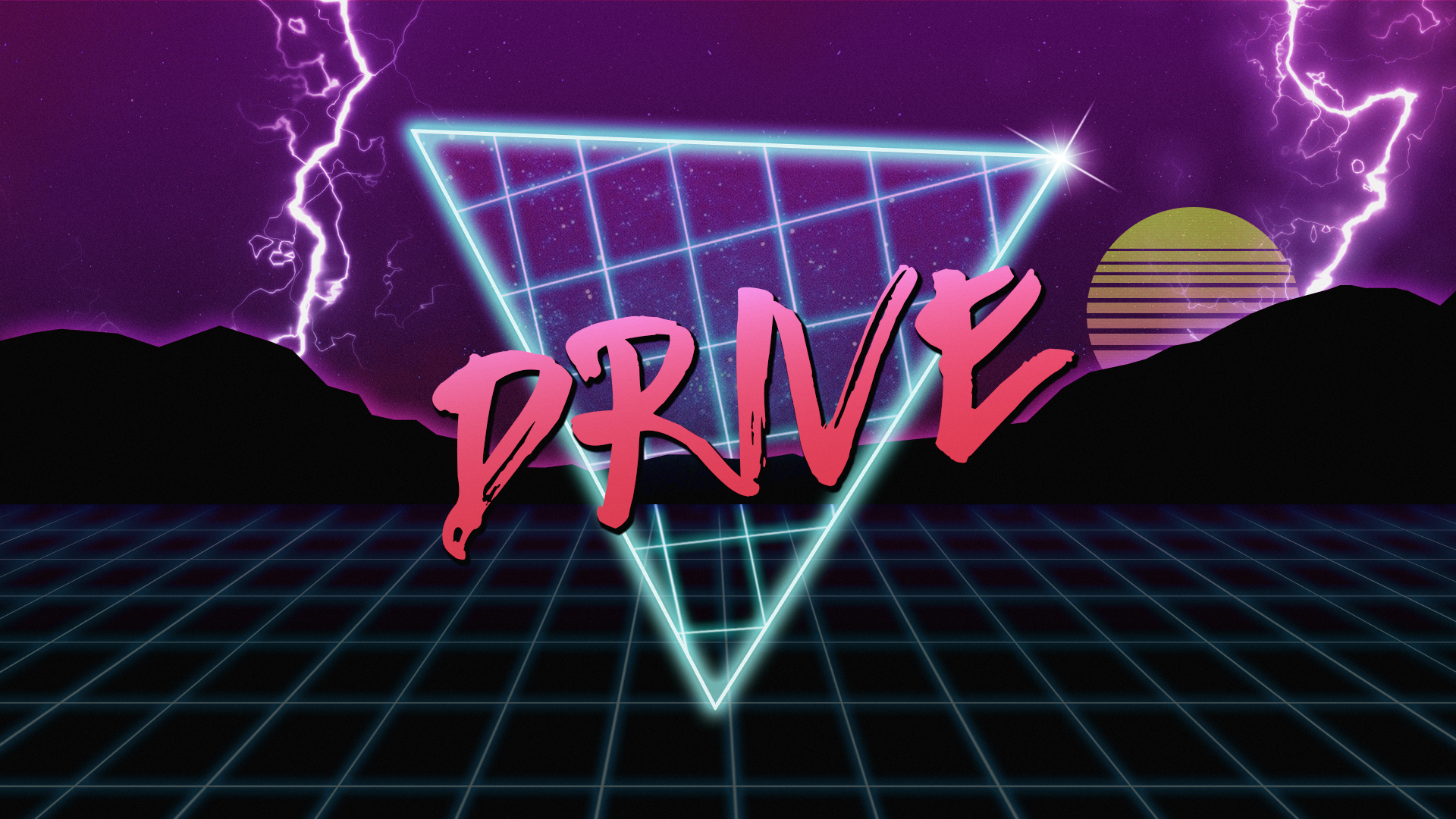 DRIVE text with neon triangle and lightning HD Wallpaper