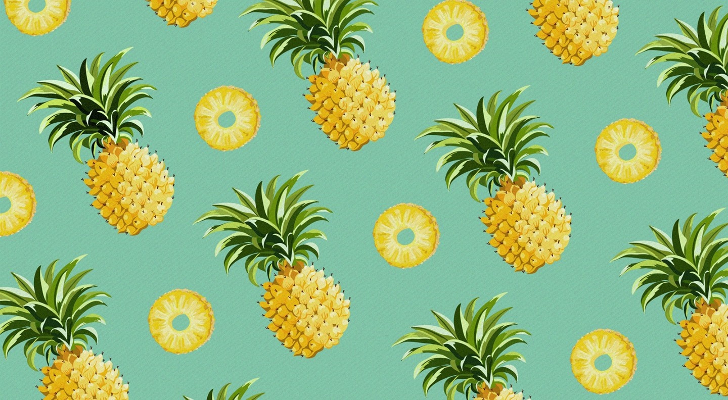 Pineapple pattern with slices on a teal background HD Wallpaper