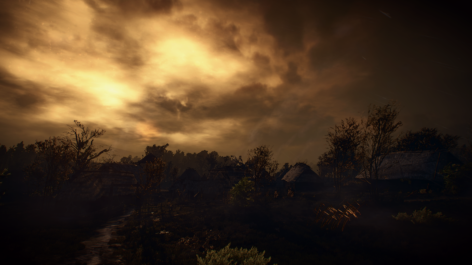 The Witcher 3: Wild Hunt - Village at Dusk HD Wallpaper