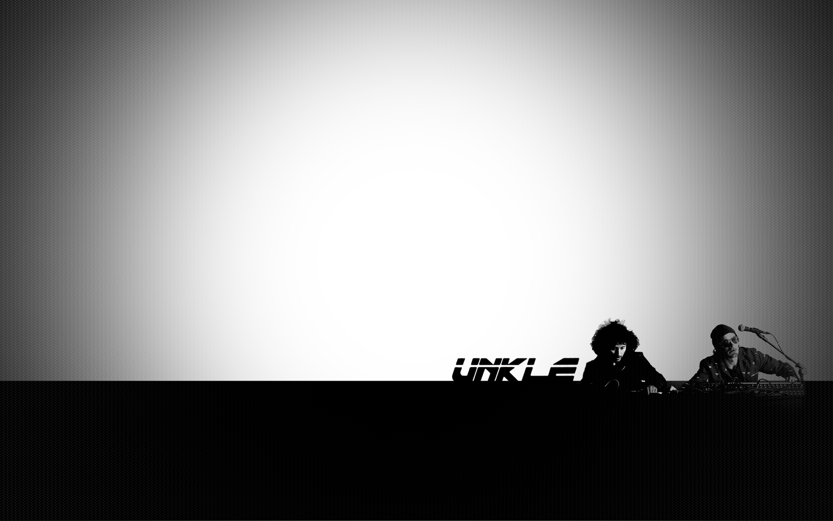 UNKLE logo with two figures and a microphone HD Wallpaper