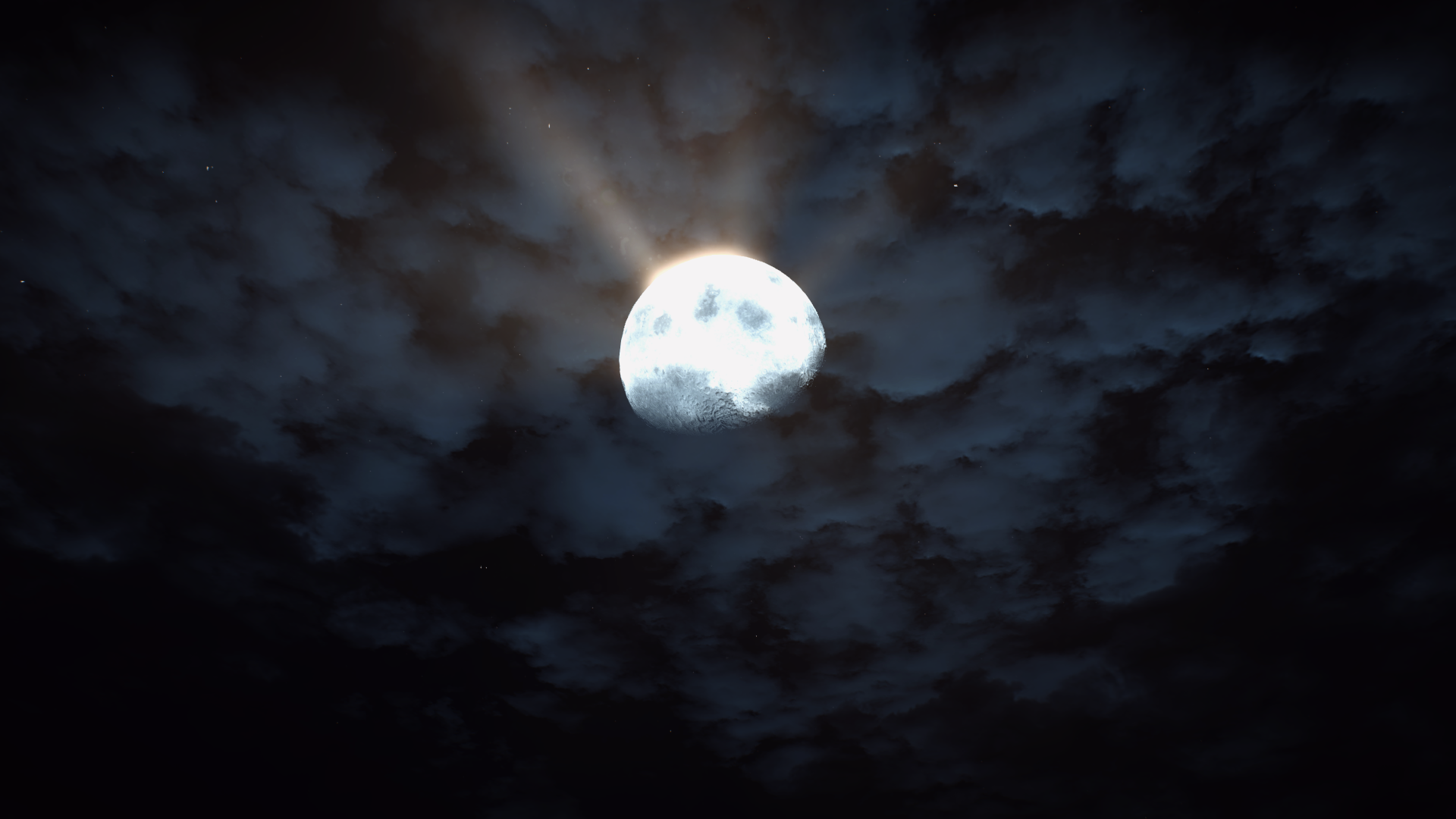 Full moon shining through clouds at night HD Wallpaper