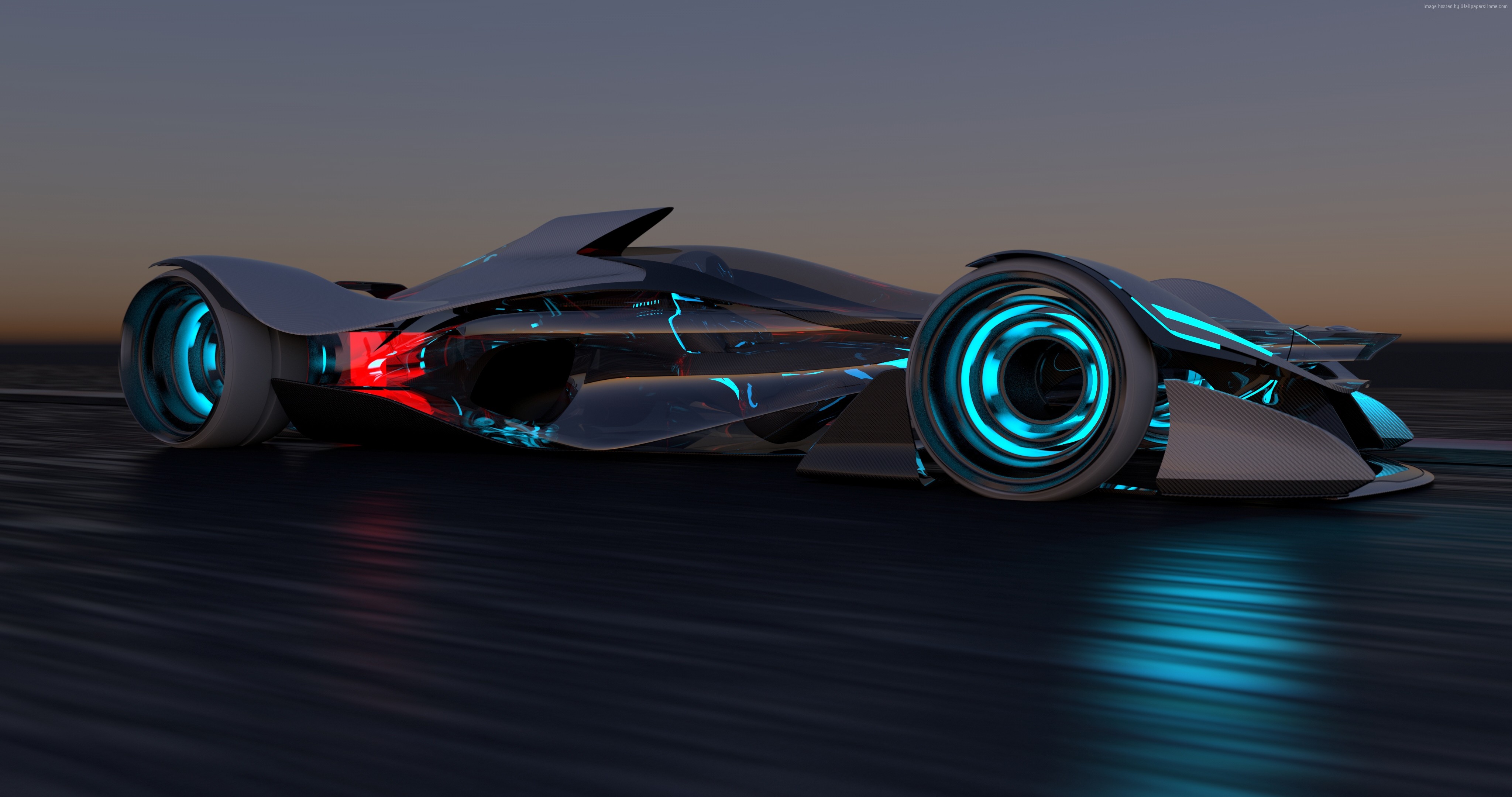 Infiniti Synaptiq concept car with blue and red lights HD Wallpaper