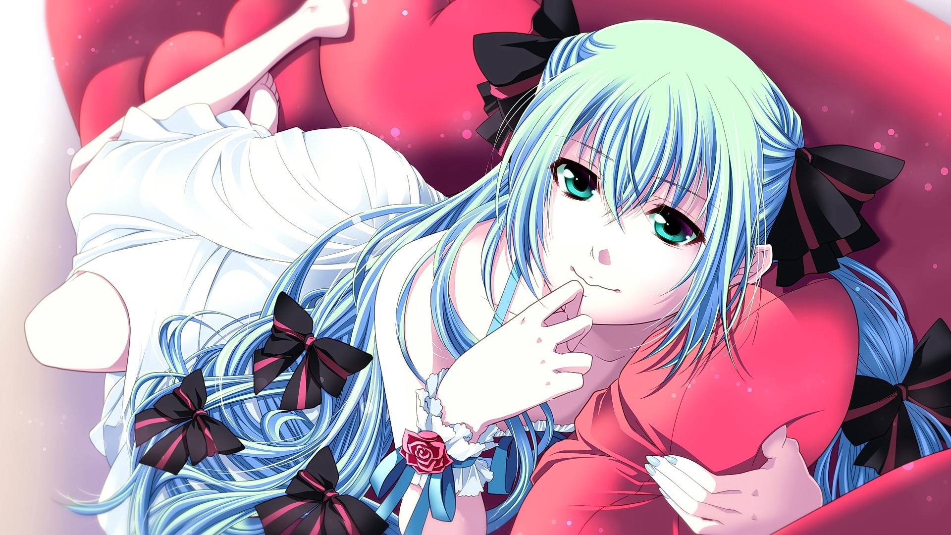 Anime girl with blue hair and aqua eyes HD Wallpaper