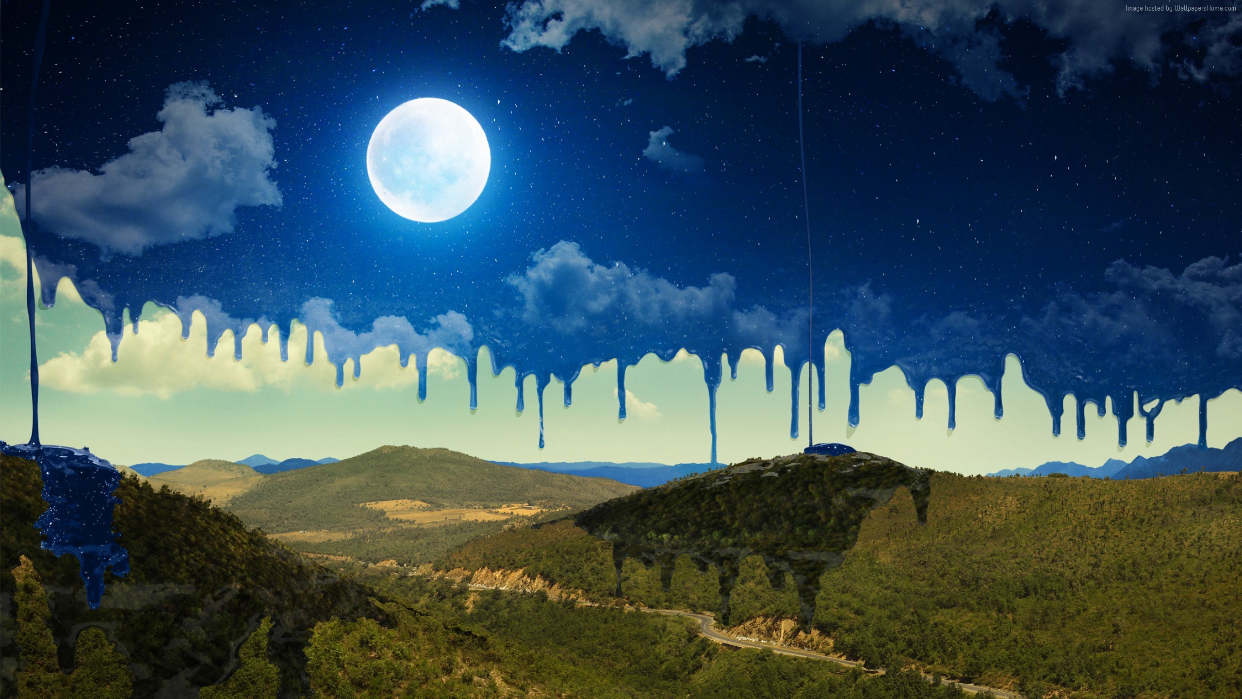Moonlit night sky dripping over mountains HD Wallpaper